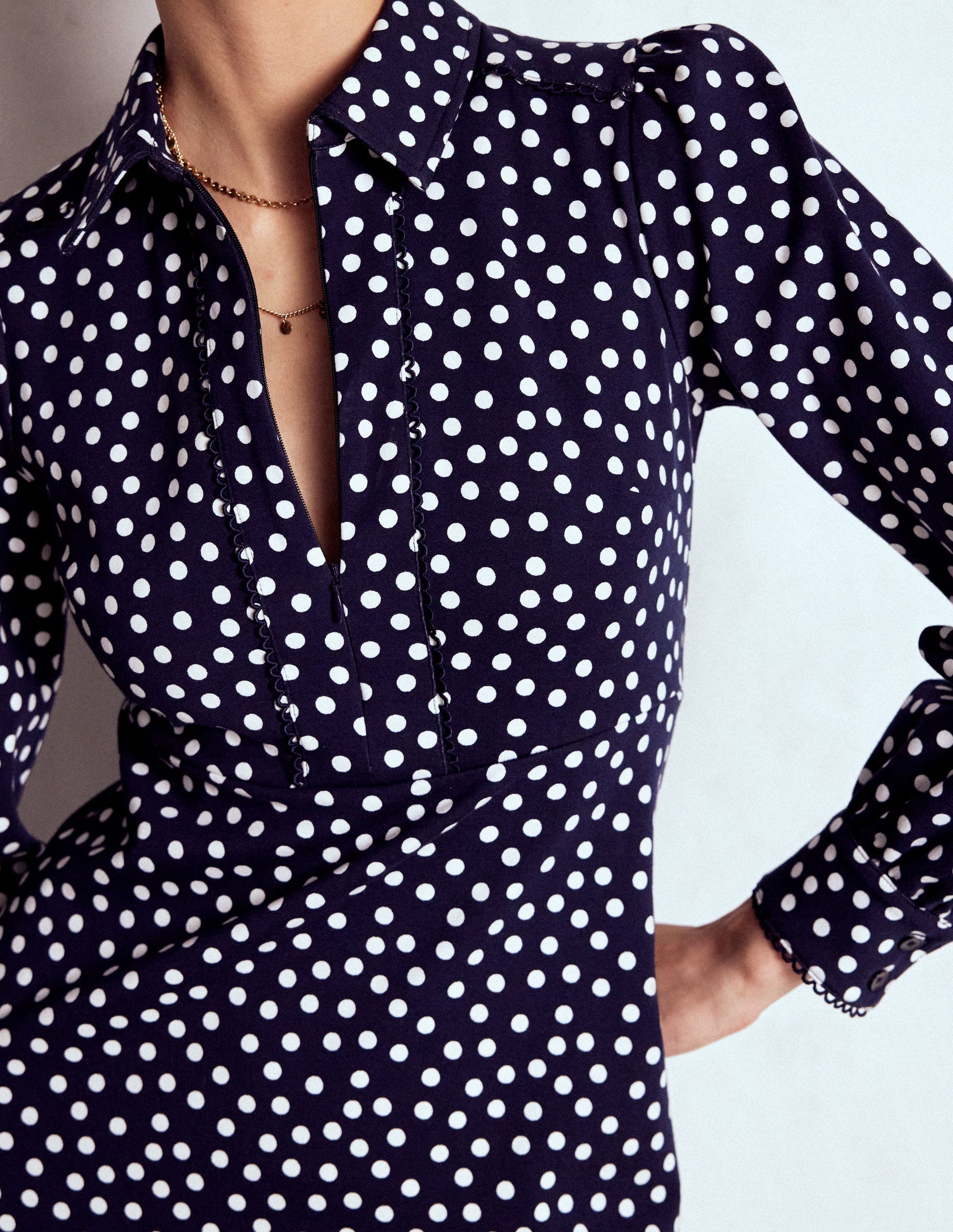 Pip Zip-Up Ponte Midi Dress-French Navy, Painted Dot-2