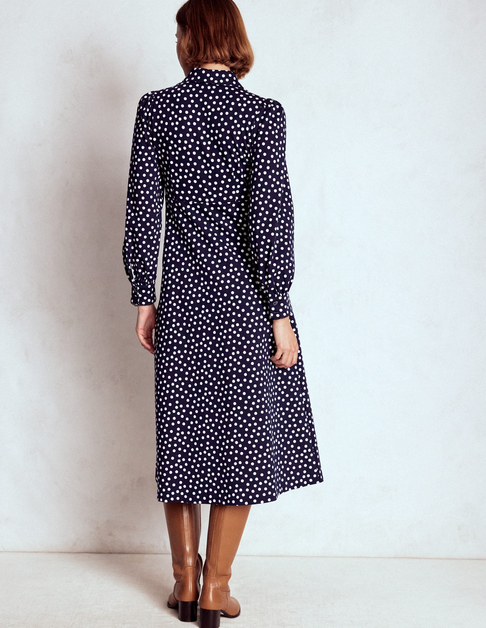 Pip Zip-Up Ponte Midi Dress-French Navy, Painted Dot - Image 3