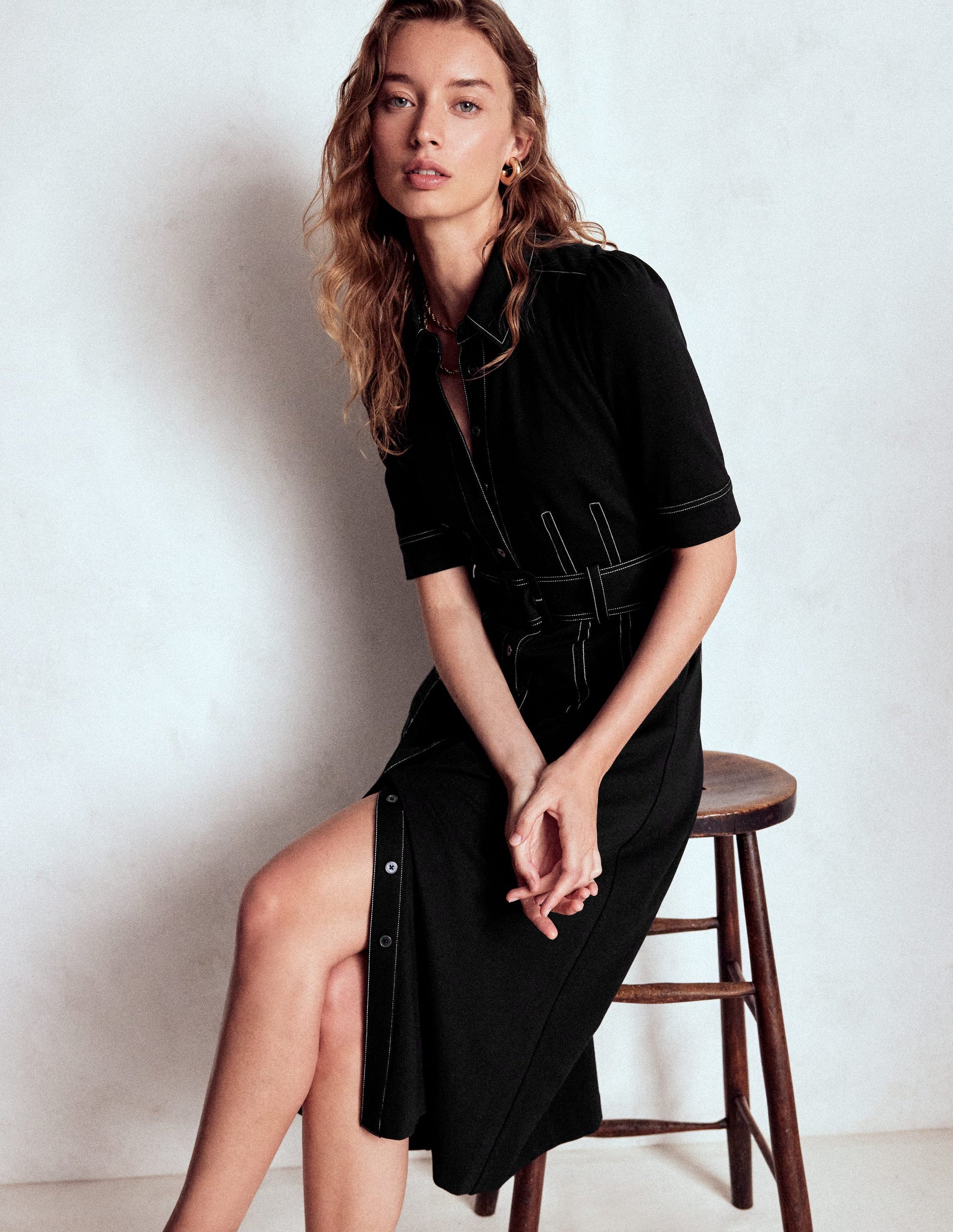 Anita Ponte Shirt Dress-Black Boden UK - Main Image