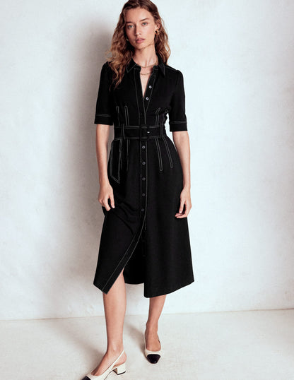Anita Ponte Shirt Dress-Black-4