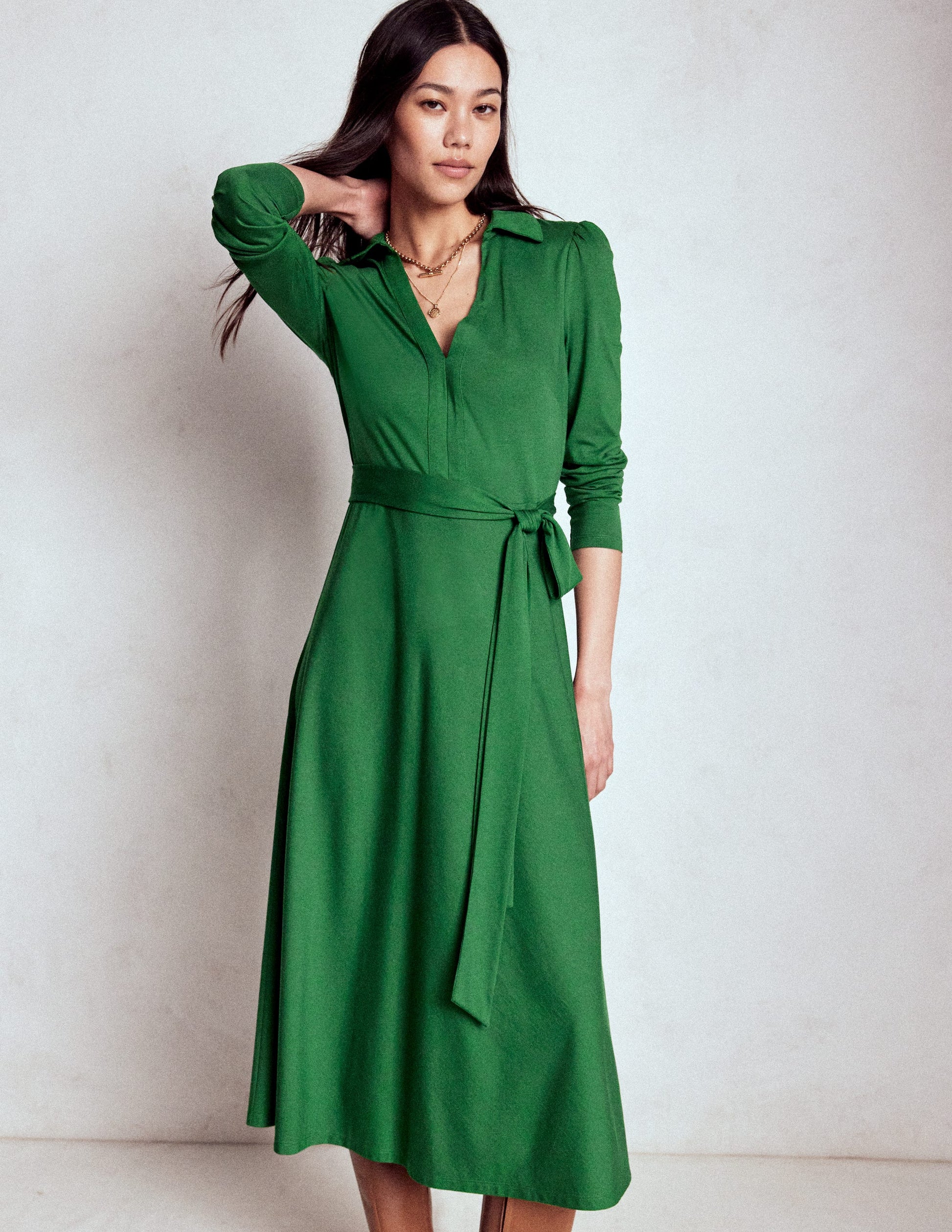 Imogen Collared Jersey Dress-Pine Green | Boden UK Imogen Collared Jersey Dress-Pine Green | Boden UK