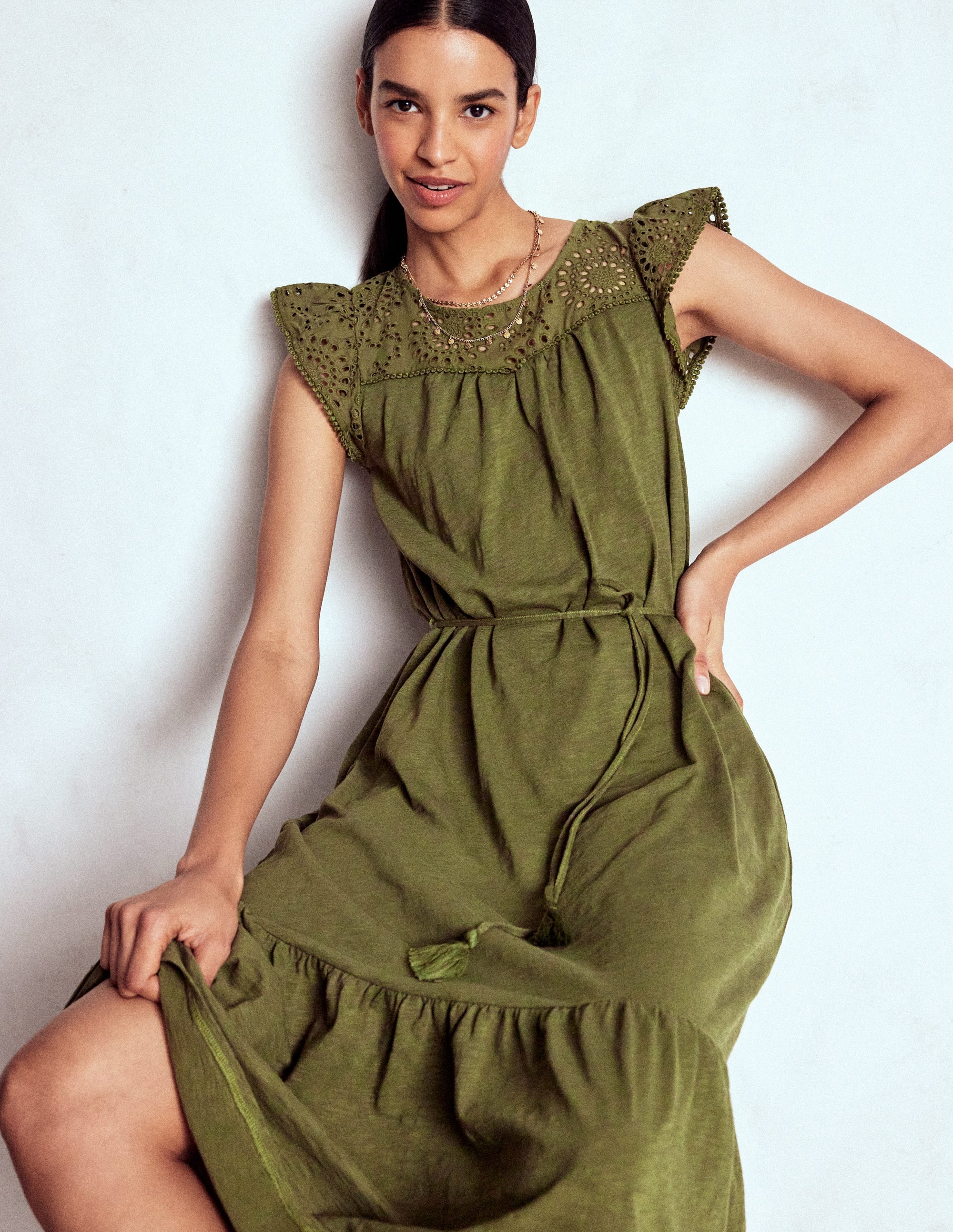 Juliet Broderie Midi Dress-Woodland Green - Image 1