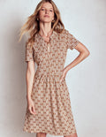 Naomi Short Sleeve Dress-Cognac, Ornate Geo