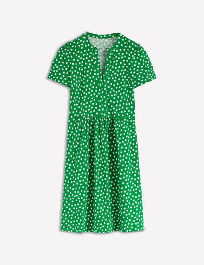 Naomi Short Jersey Dress-Highland Green, Painted Dot-5