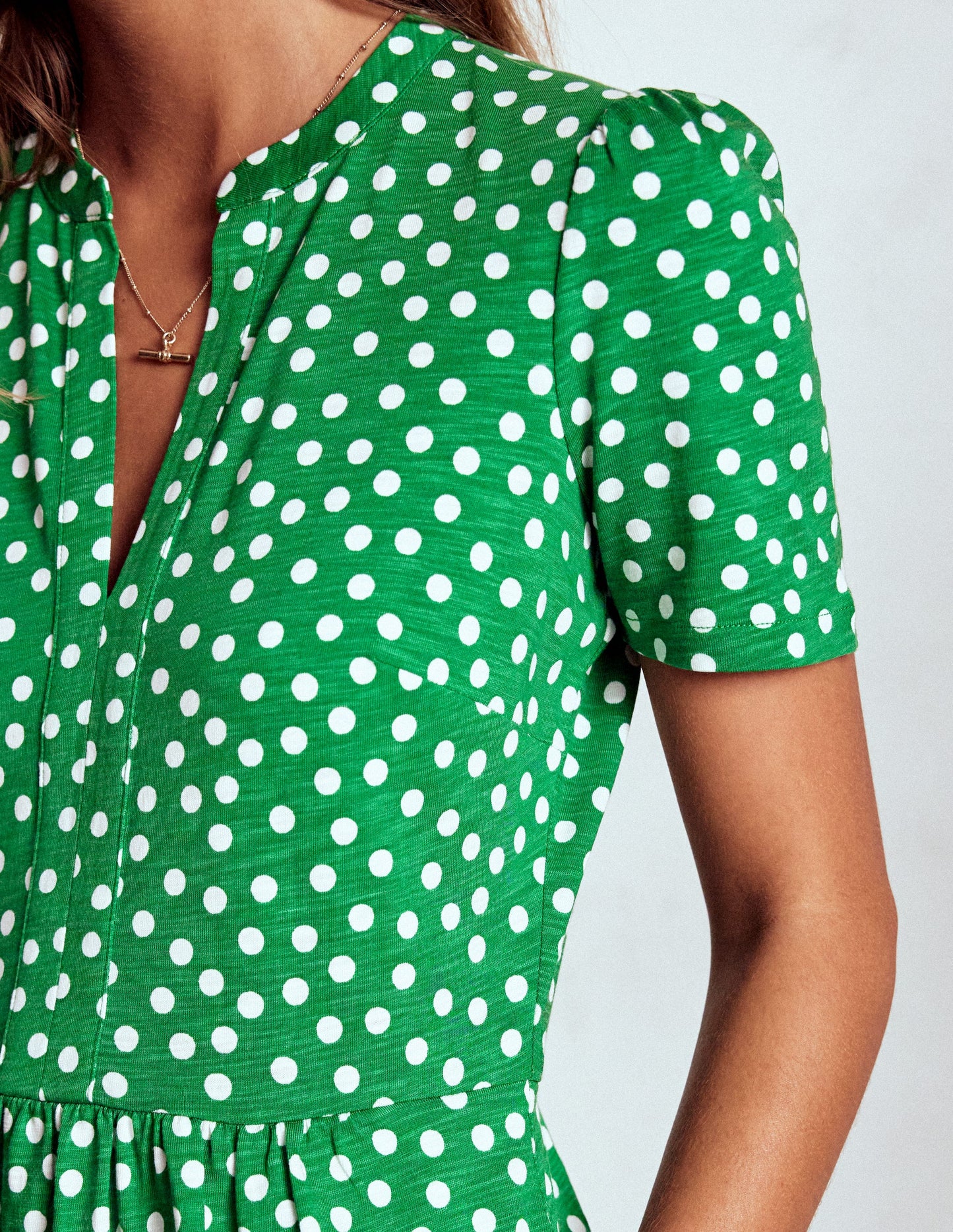 Naomi Short Jersey Dress-Highland Green, Painted Dot