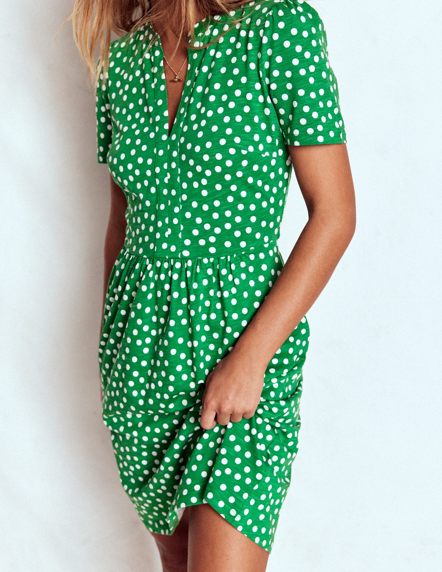 Naomi Short Jersey Dress-Highland Green, Painted Dot