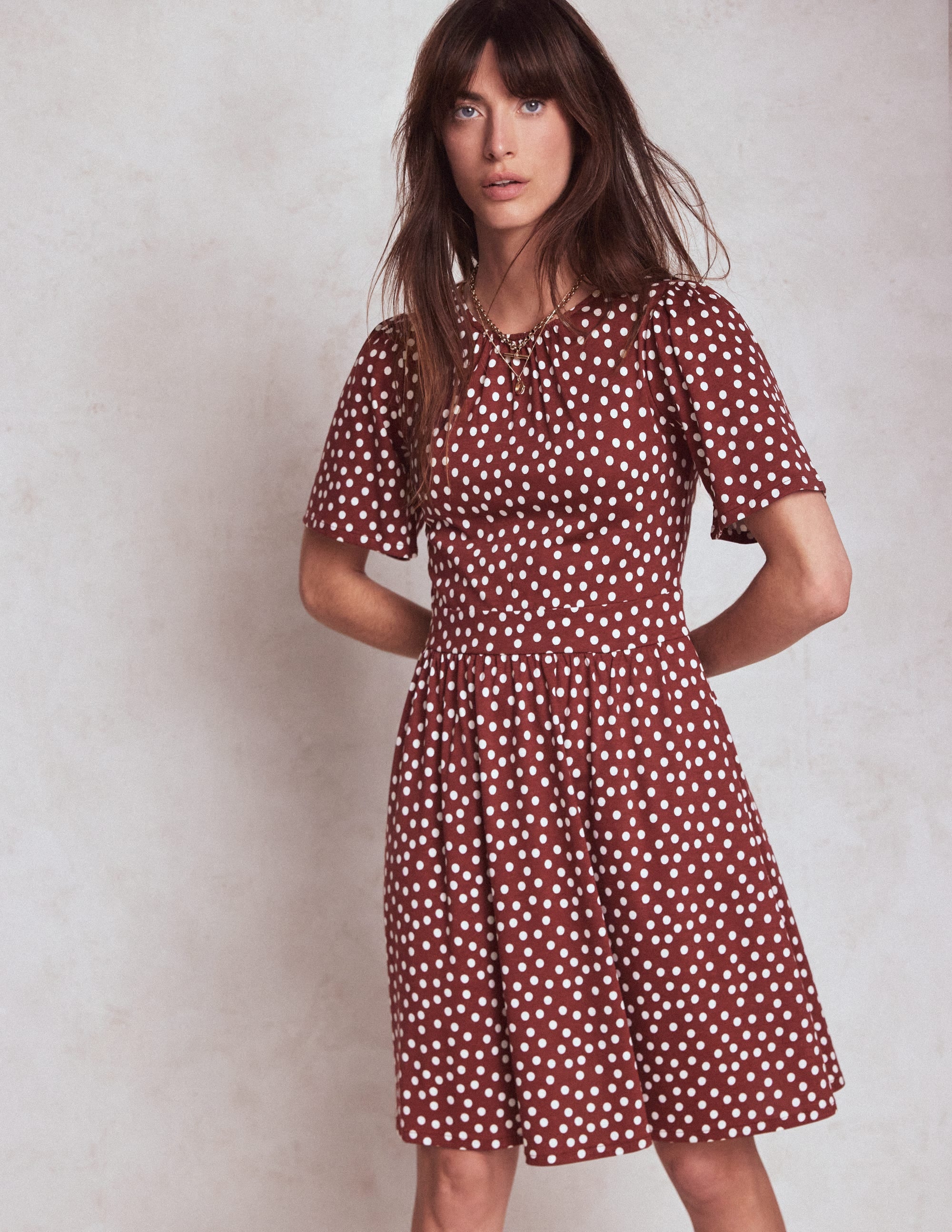 Louisa Short Jersey Dress-Chestnut, Painted Dot - Image 4