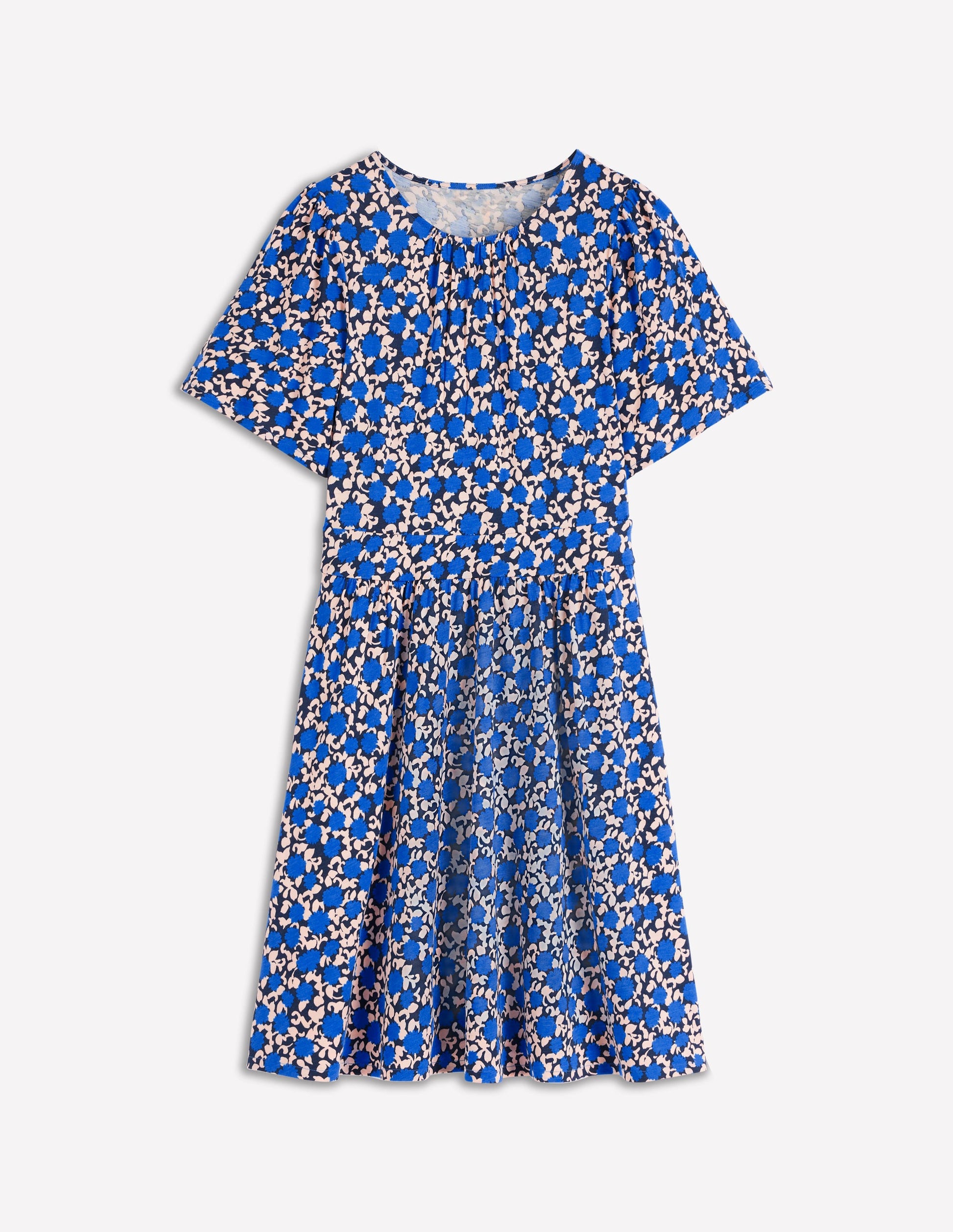 Louisa Short Jersey Dress-Kingfisher Blue, Floweret Vine-5