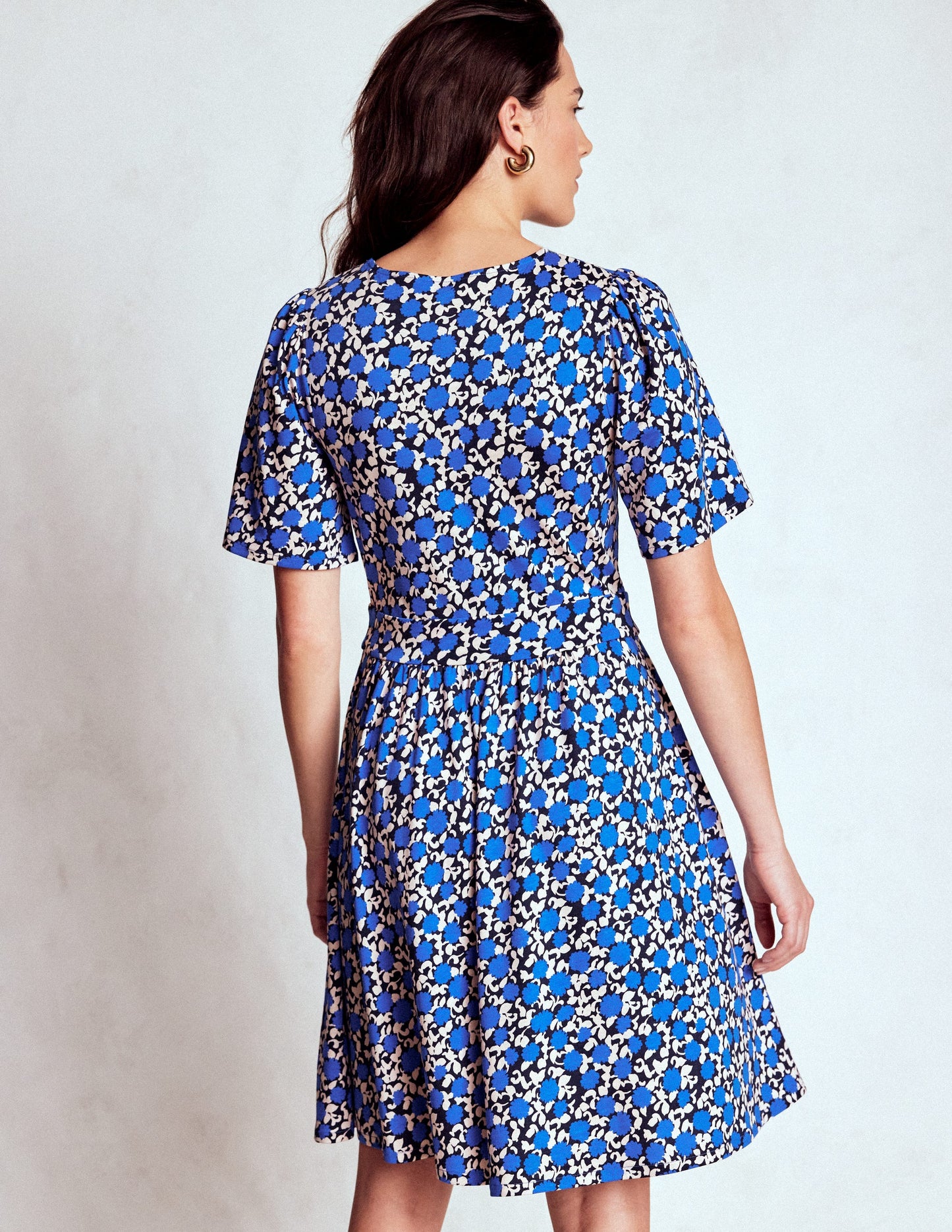 Louisa Short Jersey Dress-Kingfisher Blue, Floweret Vine
