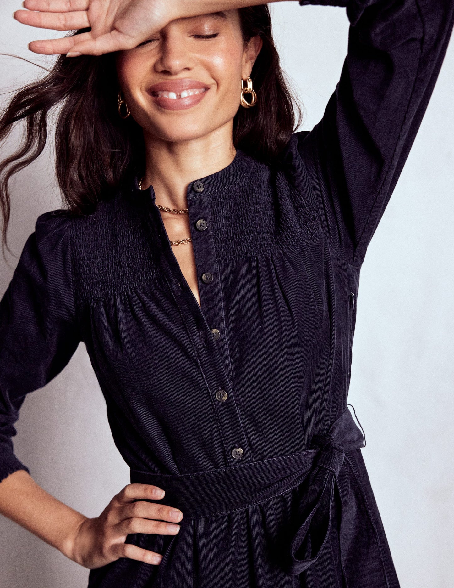 Cecily Cord Midi Dress-Navy