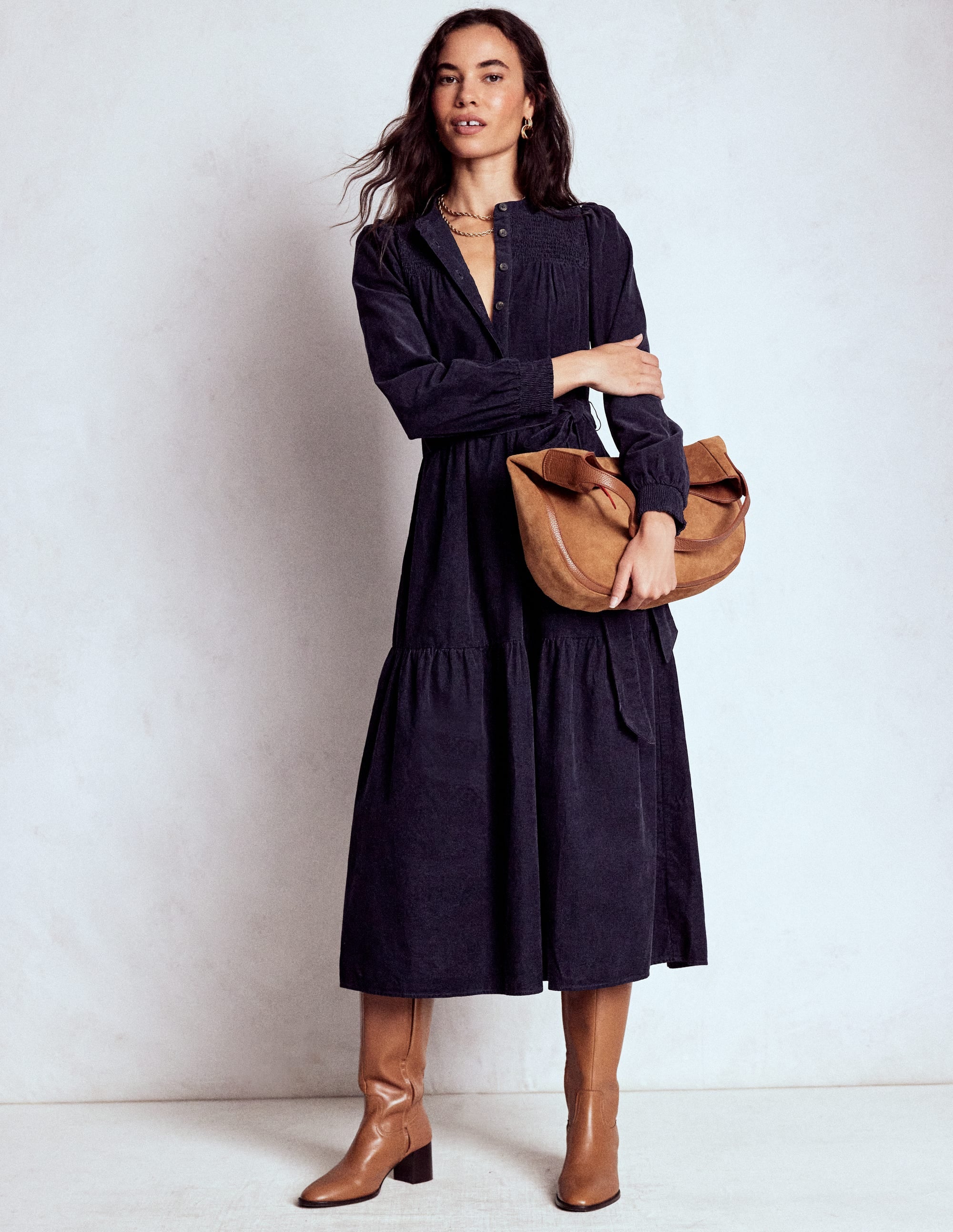 Cecily Cord Midi Dress-Navy - Image 1