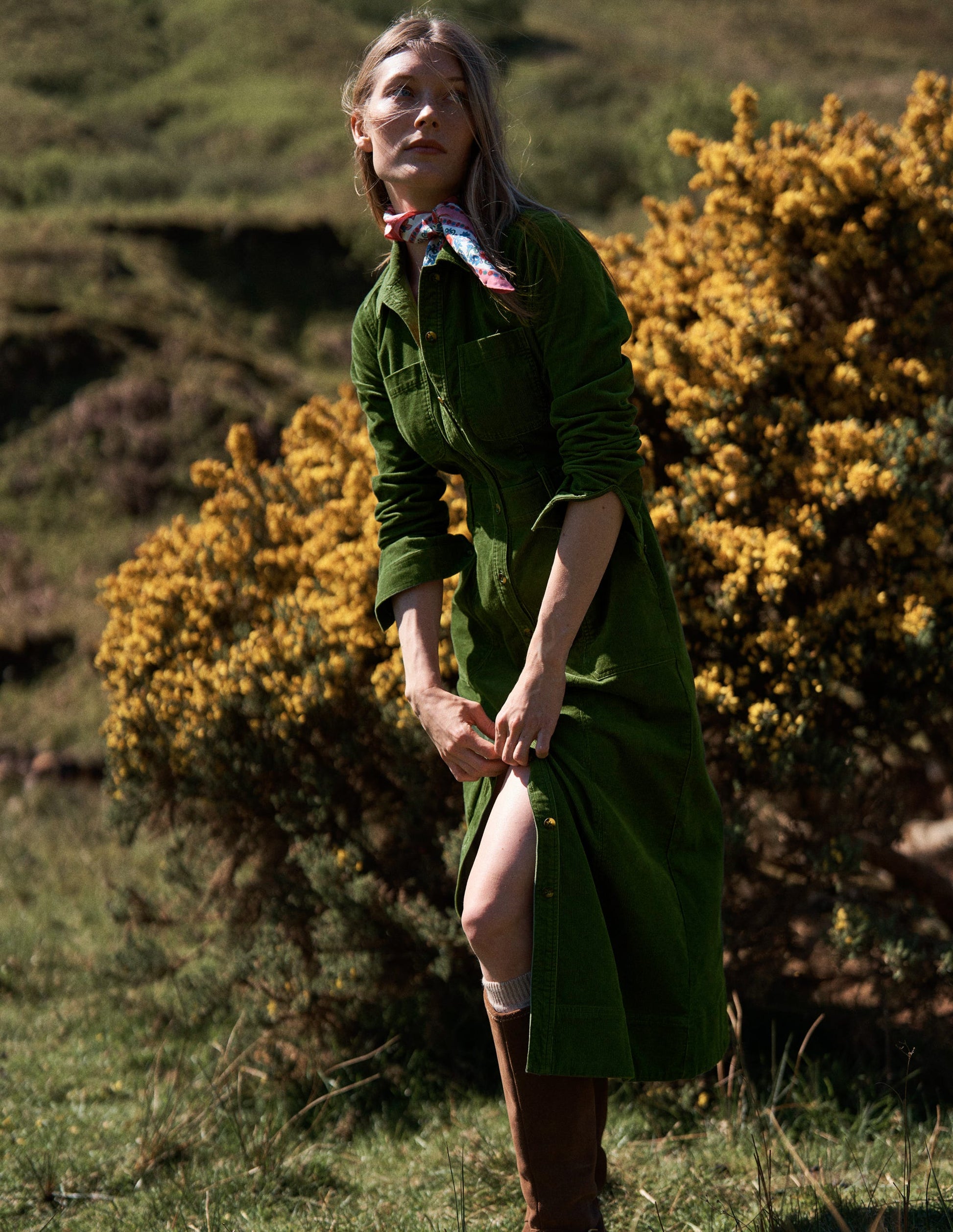 boden green cord dress Ros Panelled Cord Midi Dress-Green Fir