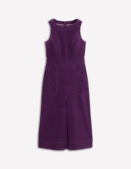 Ula Box Pleat Cord Midi Dress-Viola Purple-7