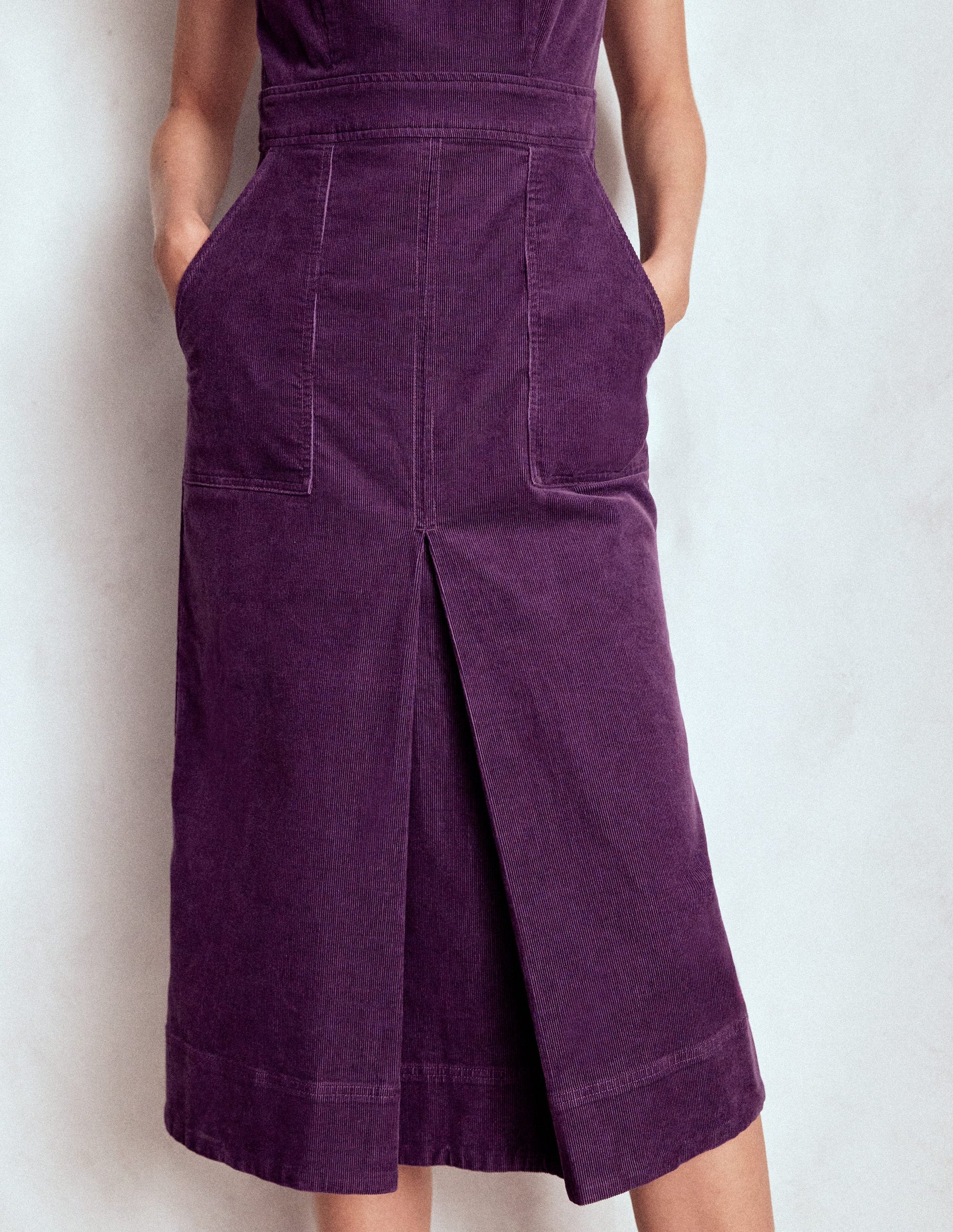 Ula Box Pleat Cord Midi Dress-Viola Purple-2