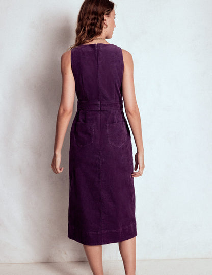 Ula Box Pleat Cord Midi Dress-Viola Purple-3