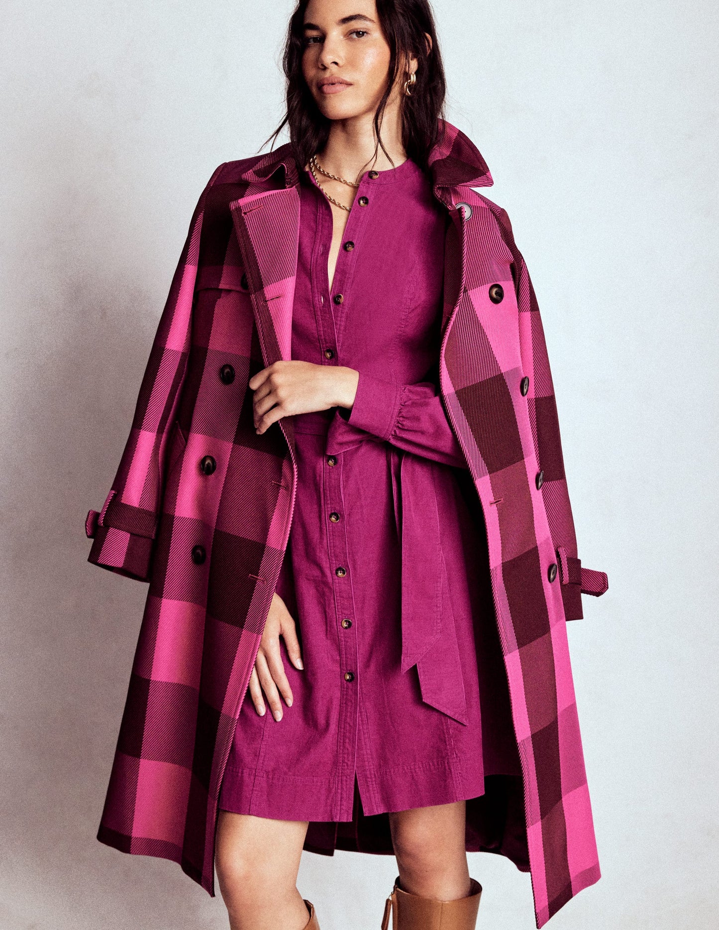 Bre Cord Short Dress-Rich Magenta