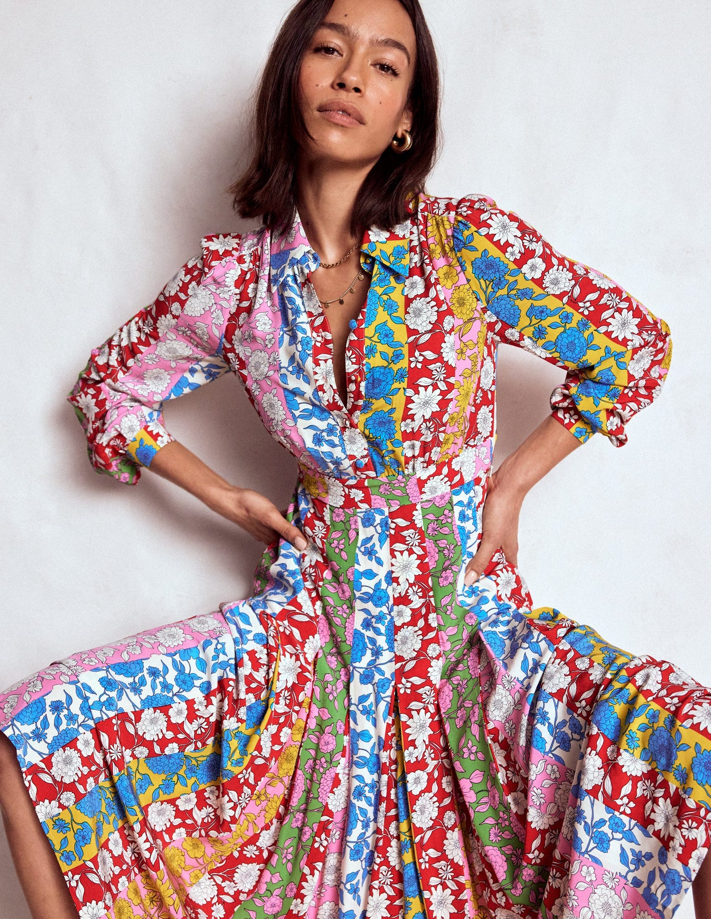 Pleat Skirt Shirt Dress-Multi, Dahlia Trail Stripe