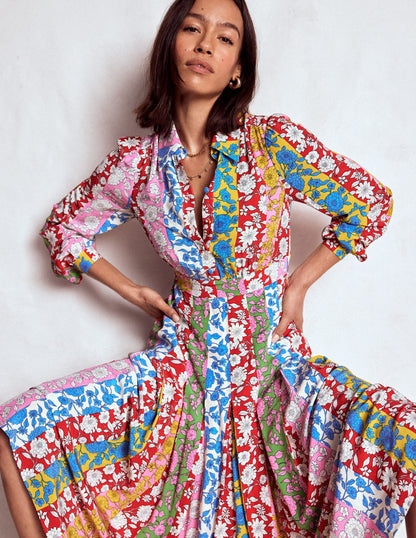 Pleat Skirt Shirt Dress-Multi, Dahlia Trail Stripe-1