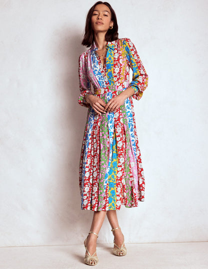 Pleat Skirt Shirt Dress-Multi, Dahlia Trail Stripe-4