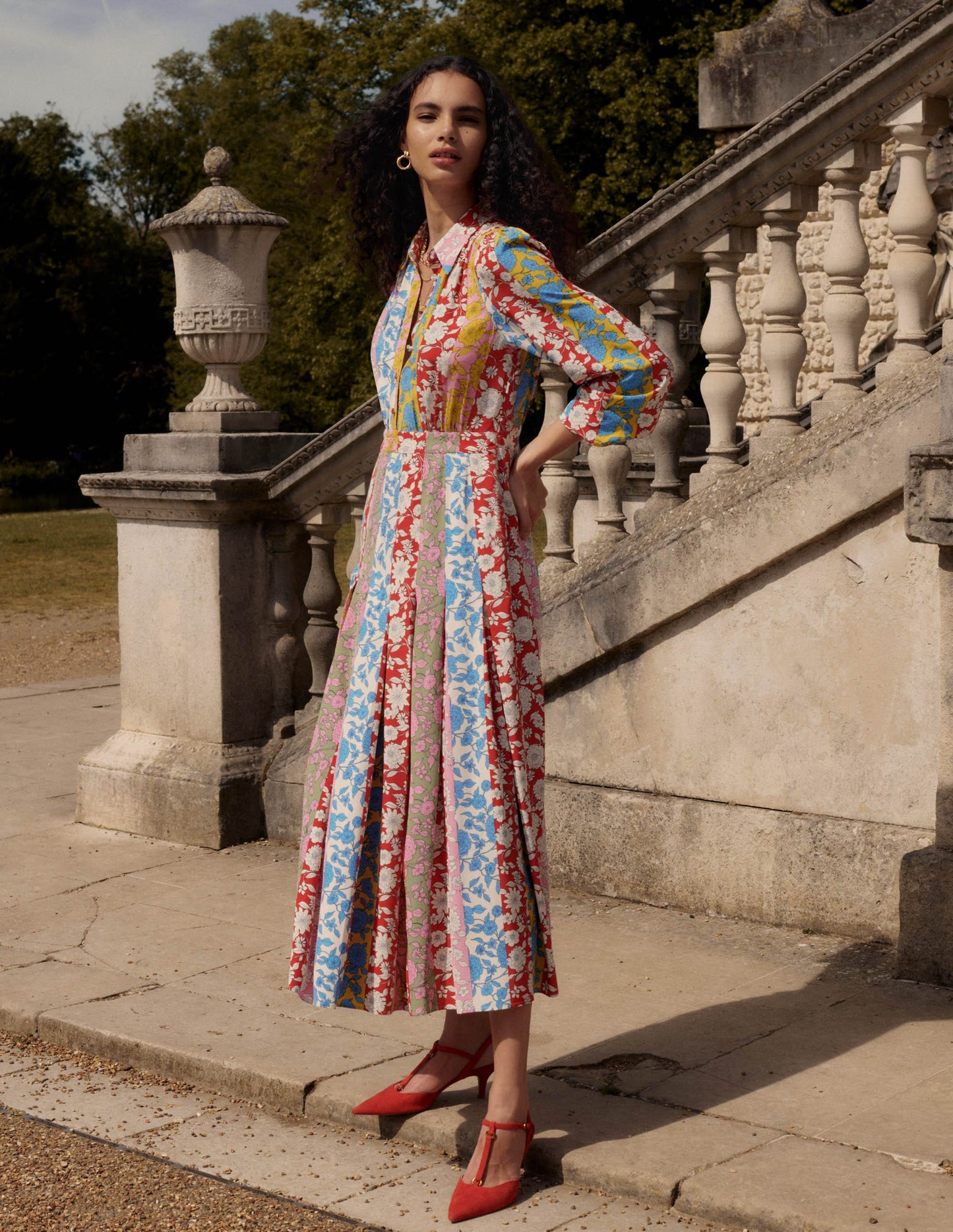 Pleat Skirt Shirt Dress-Multi, Dahlia Trail Stripe