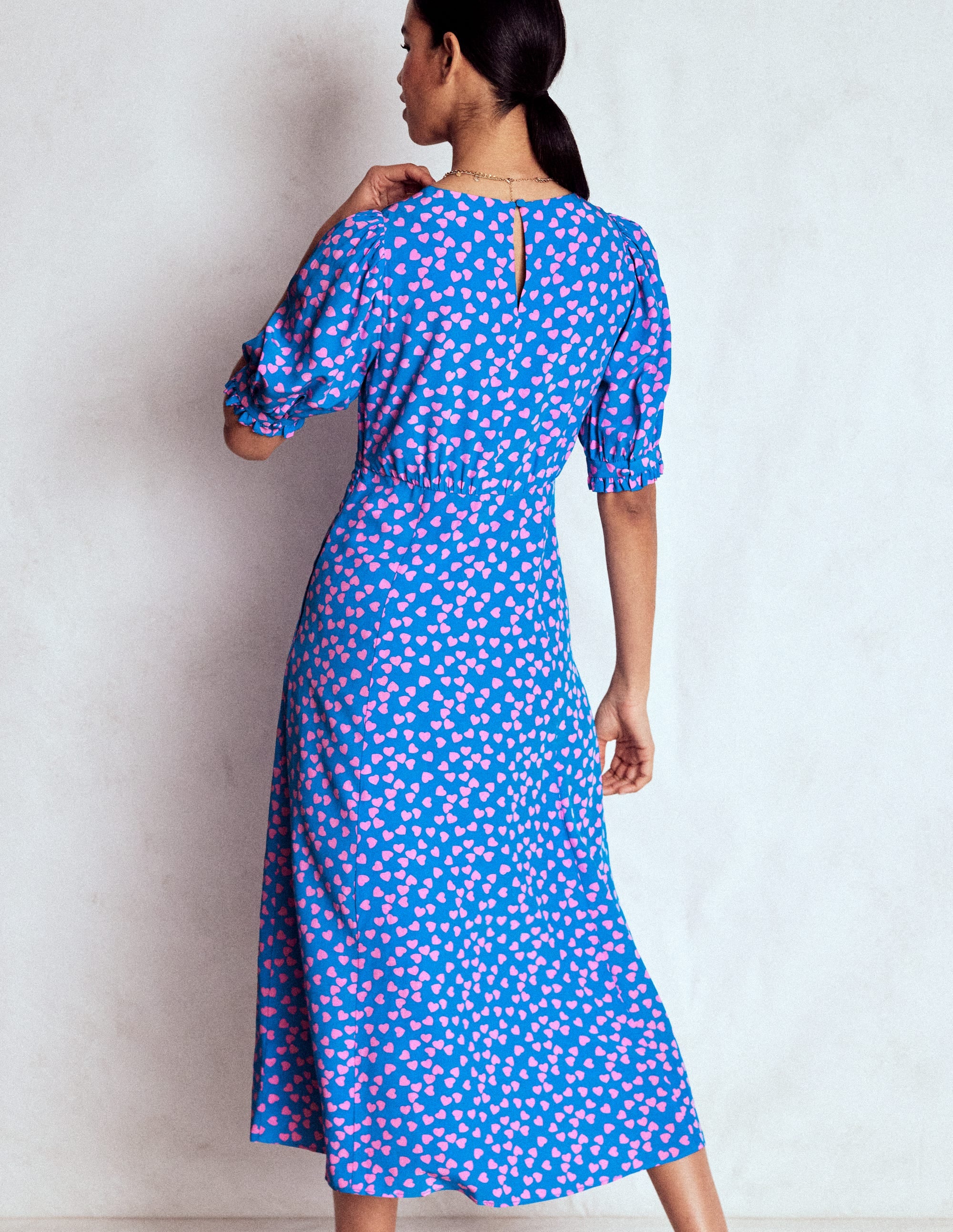 Blanca Midi Tea Dress-Kingfisher Blue, Heart Cascade - Image 4
