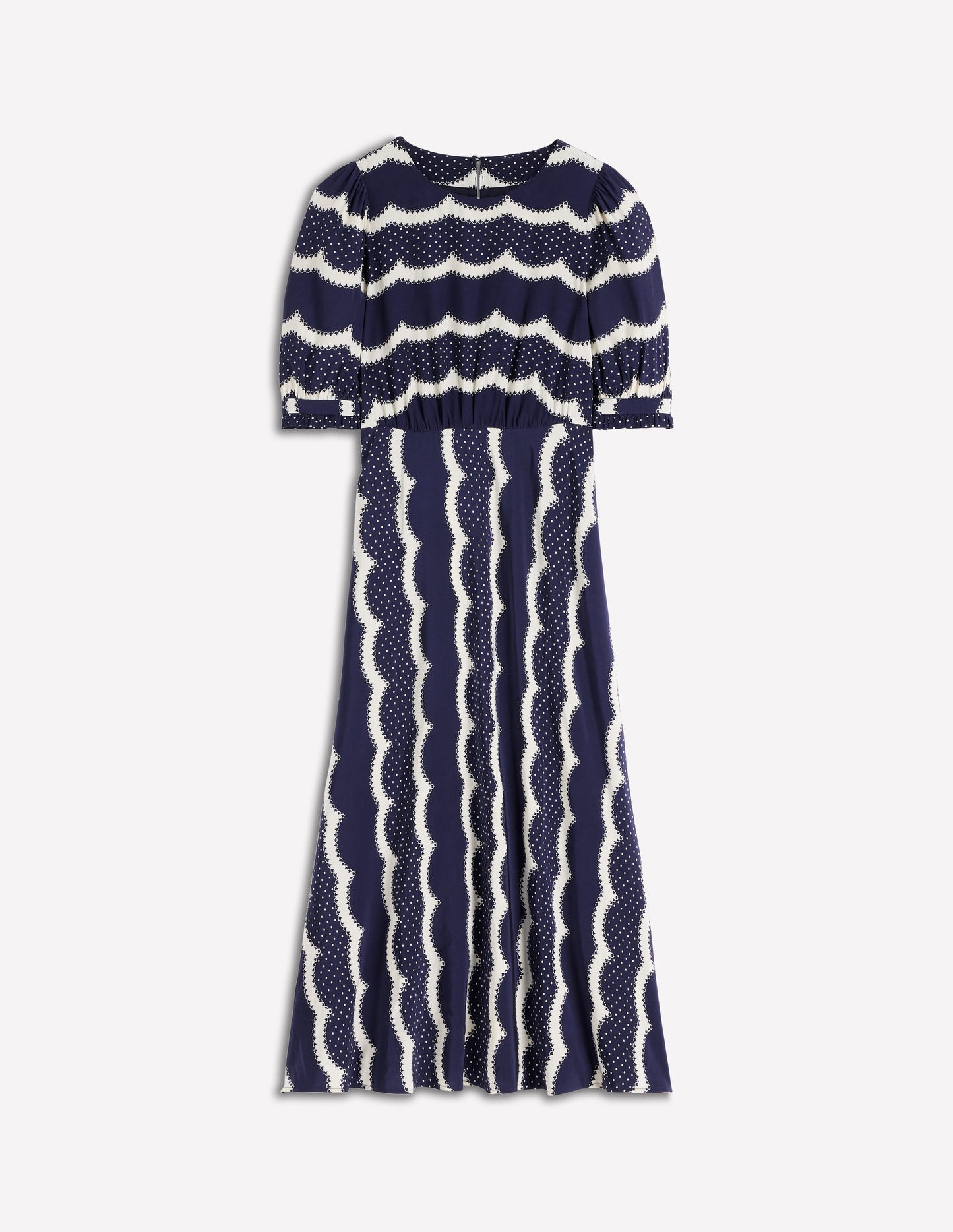 Blanca Midi Tea Dress-French Navy, Dainty Scallop