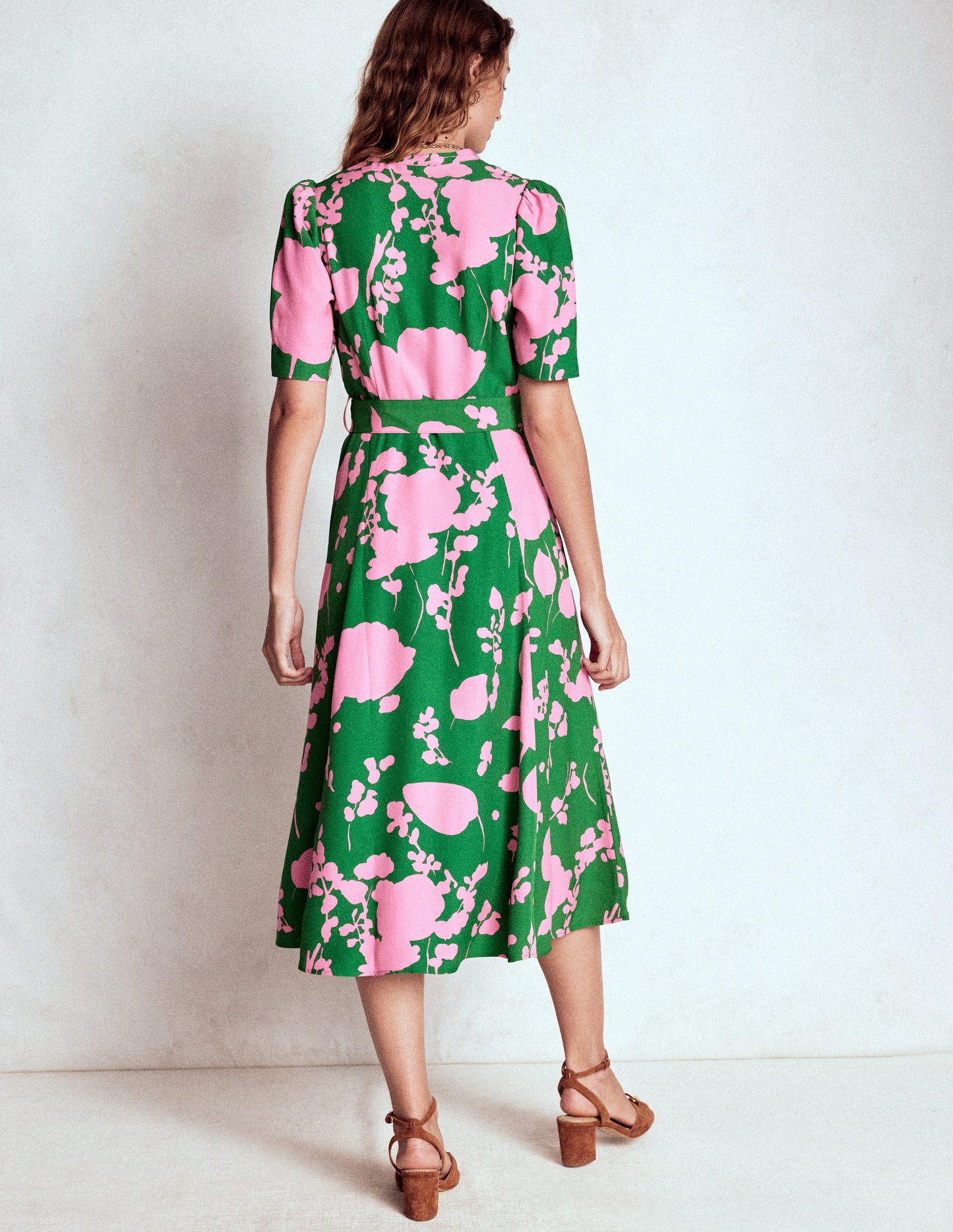 Kate Puff Sleeve Belted Dress-Highland Green, Dainty Sprigs
