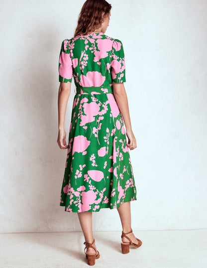 Kate Puff Sleeve Belted Dress-Highland Green, Dainty Sprigs-5