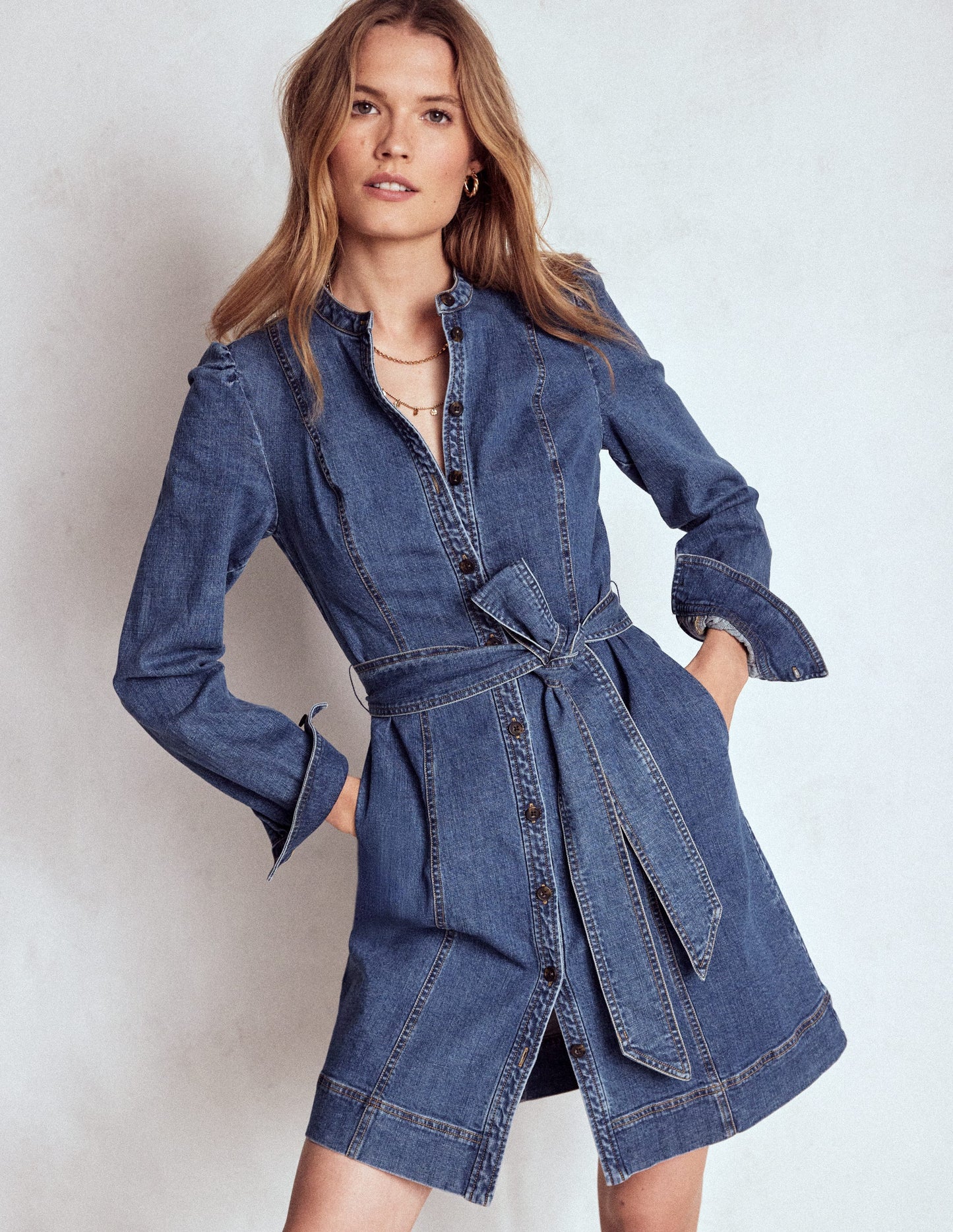 Bre Denim Short Dress-Mid Vintage Denim