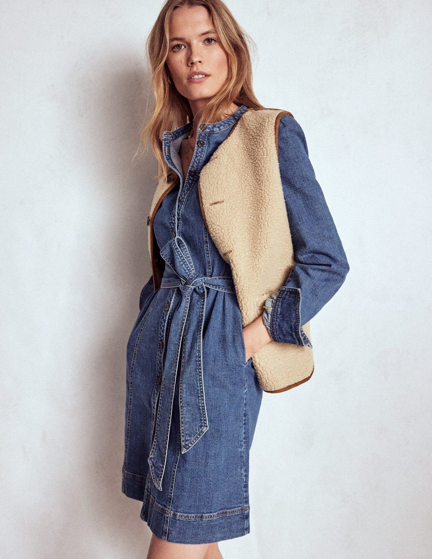 Bre Denim Short Dress-Mid Vintage Denim