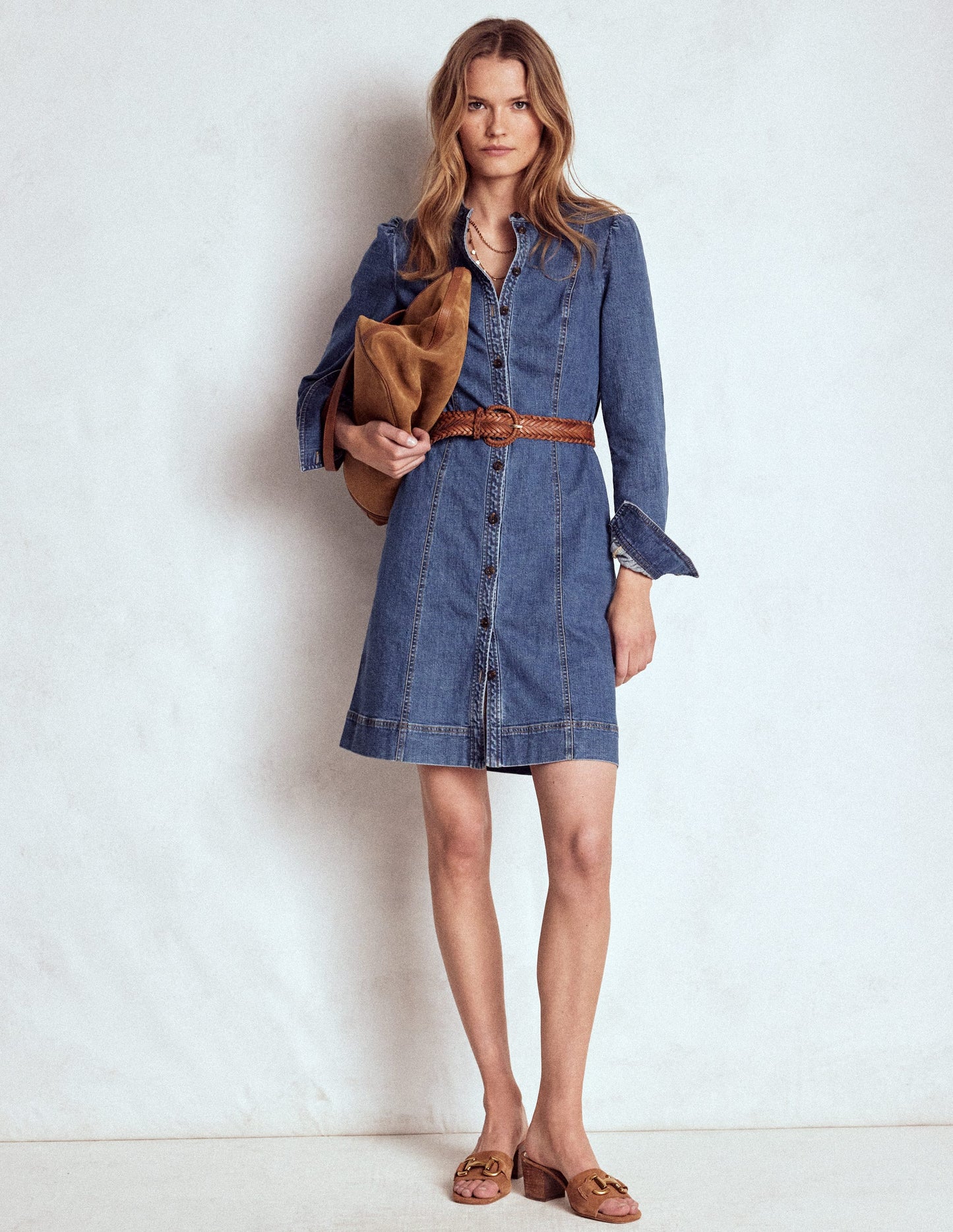 Bre Denim Short Dress-Mid Vintage Denim