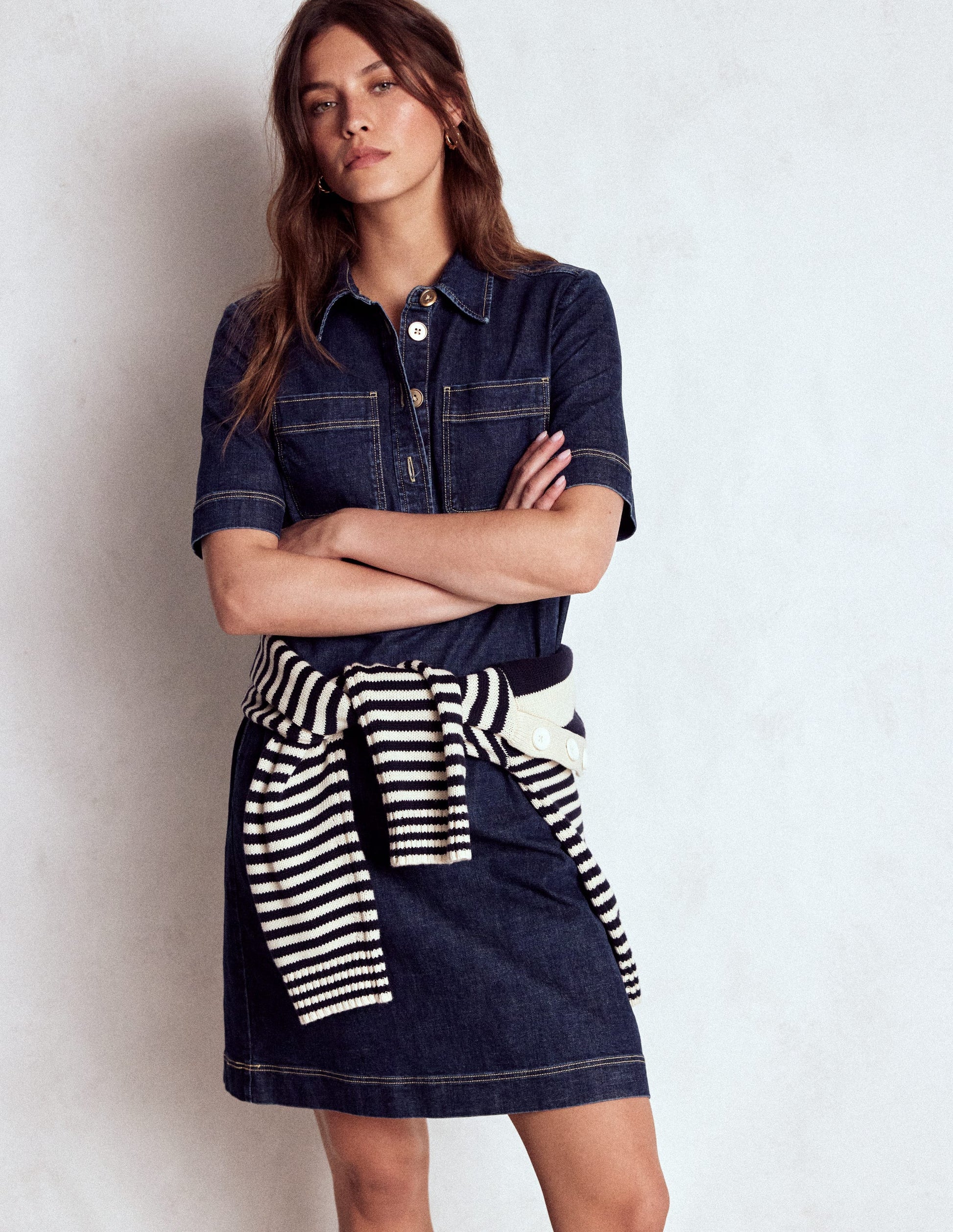 Zia Denim Pocket Shift Dress-Dark Indigo-5