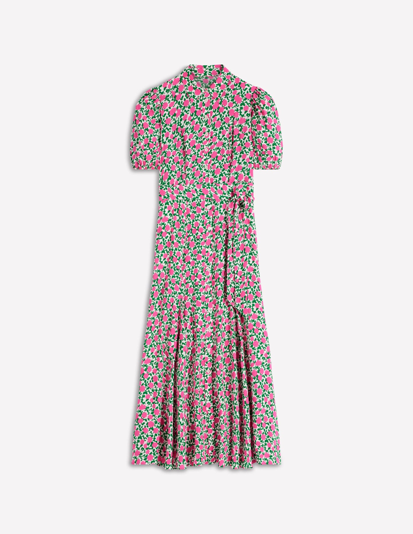 Alegra Midi Shirt Dress-Pink Ribbon, Floweret Vine