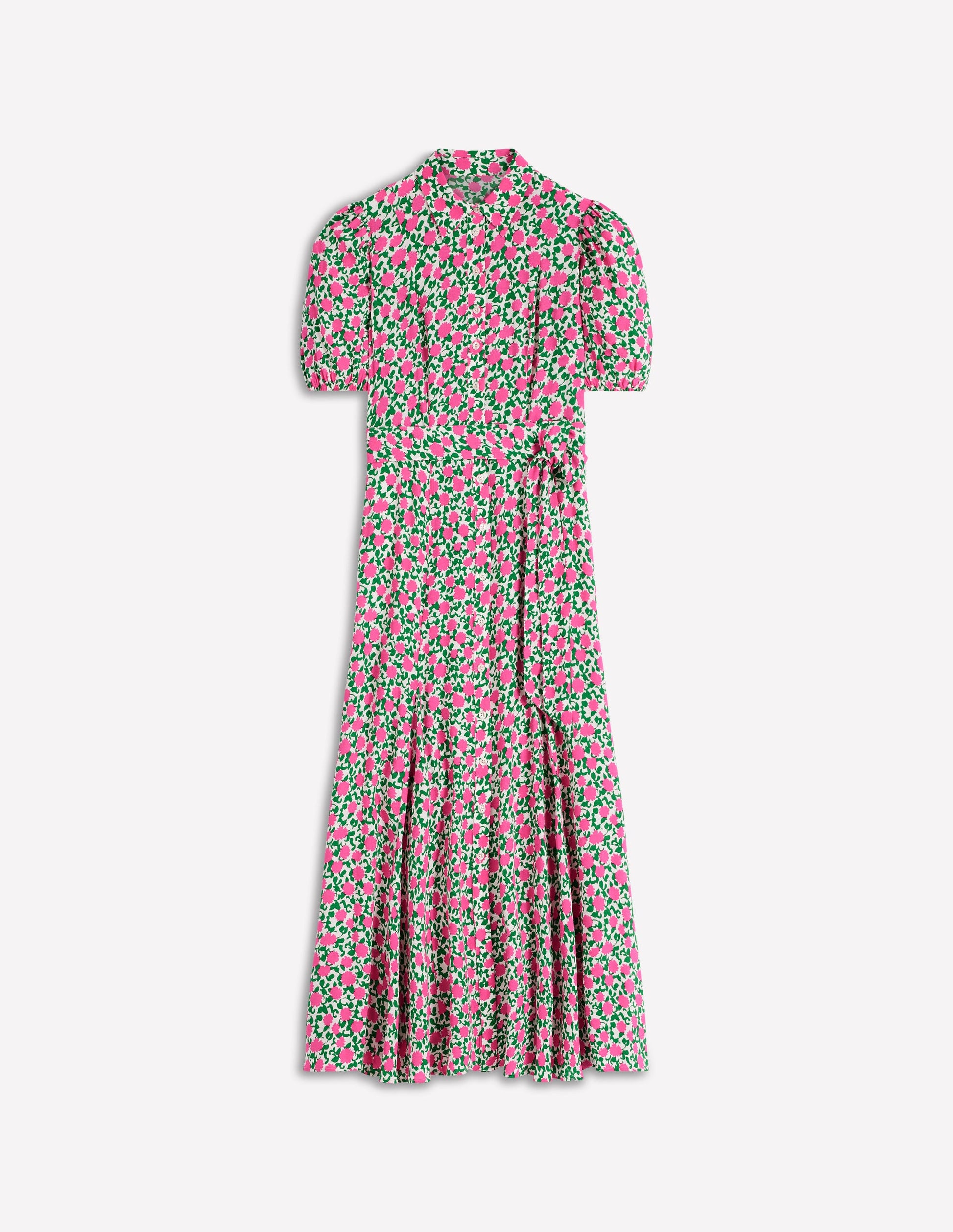 Alegra Midi Shirt Dress-Pink Ribbon, Floweret Vine-7