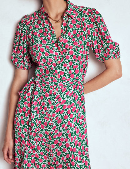 Alegra Midi Shirt Dress-Pink Ribbon, Floweret Vine-3