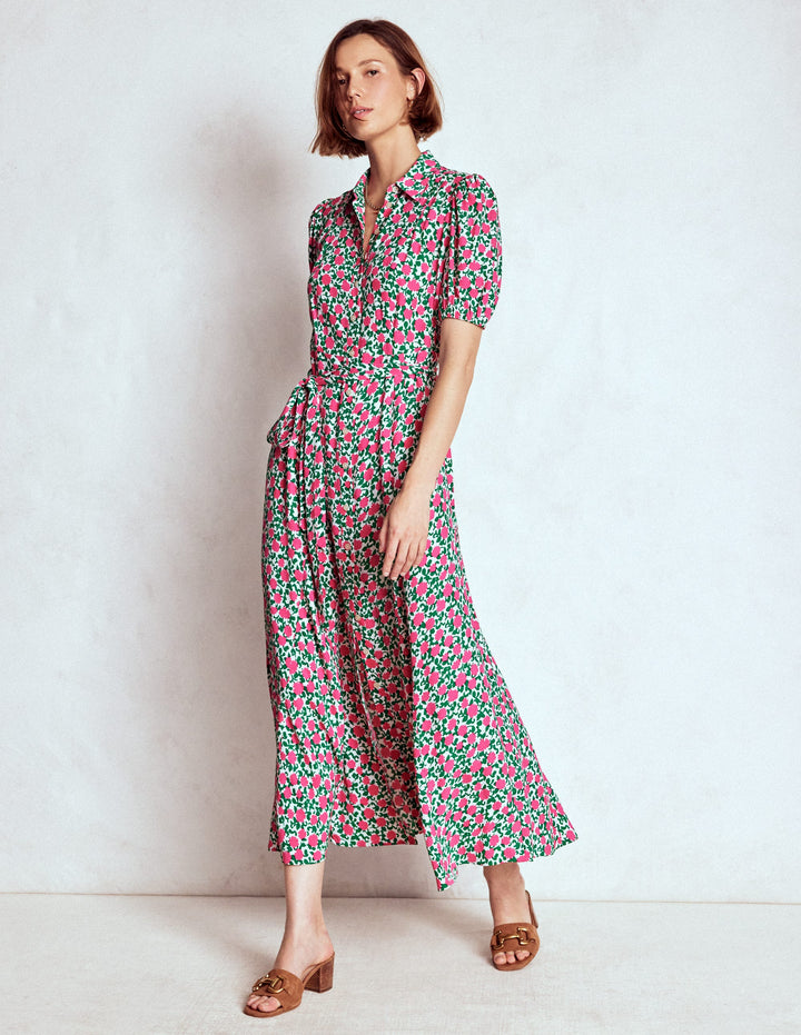 Alegra Midi Shirt Dress-Pink Ribbon, Floweret Vine