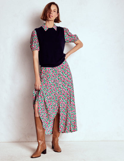 Alegra Midi Shirt Dress-Pink Ribbon, Floweret Vine-6