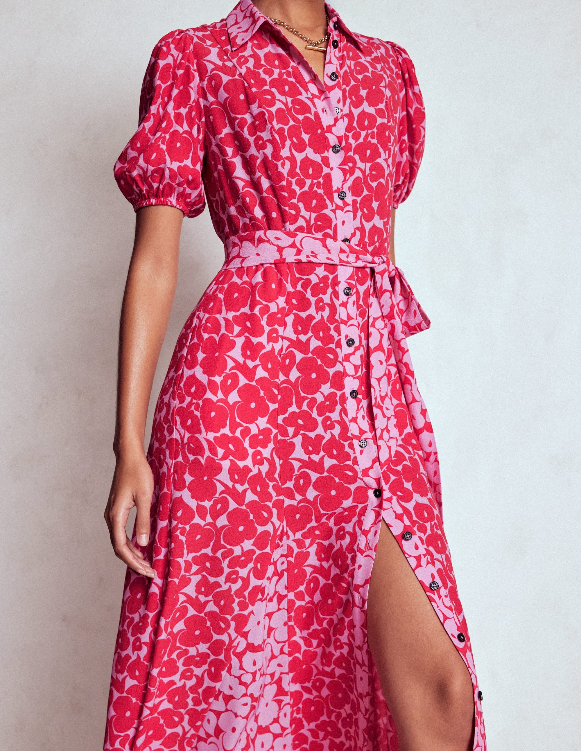 Alegra Midi Shirt Dress-Jewel Red, Leafy Grove - Image 2