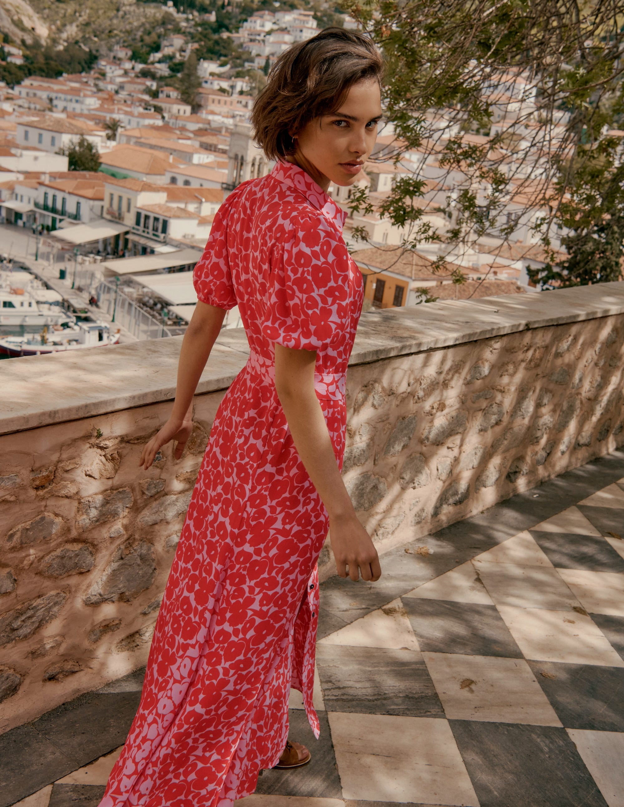 Alegra Midi Shirt Dress-Jewel Red, Leafy Grove - Image 5
