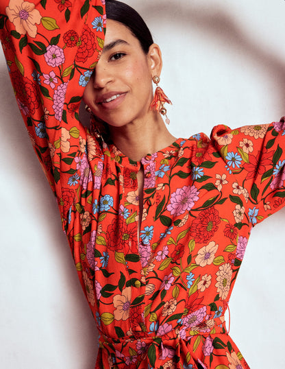Mae Occasion Maxi Shirt Dress-Firecracker Red, Dahlia Trail-2