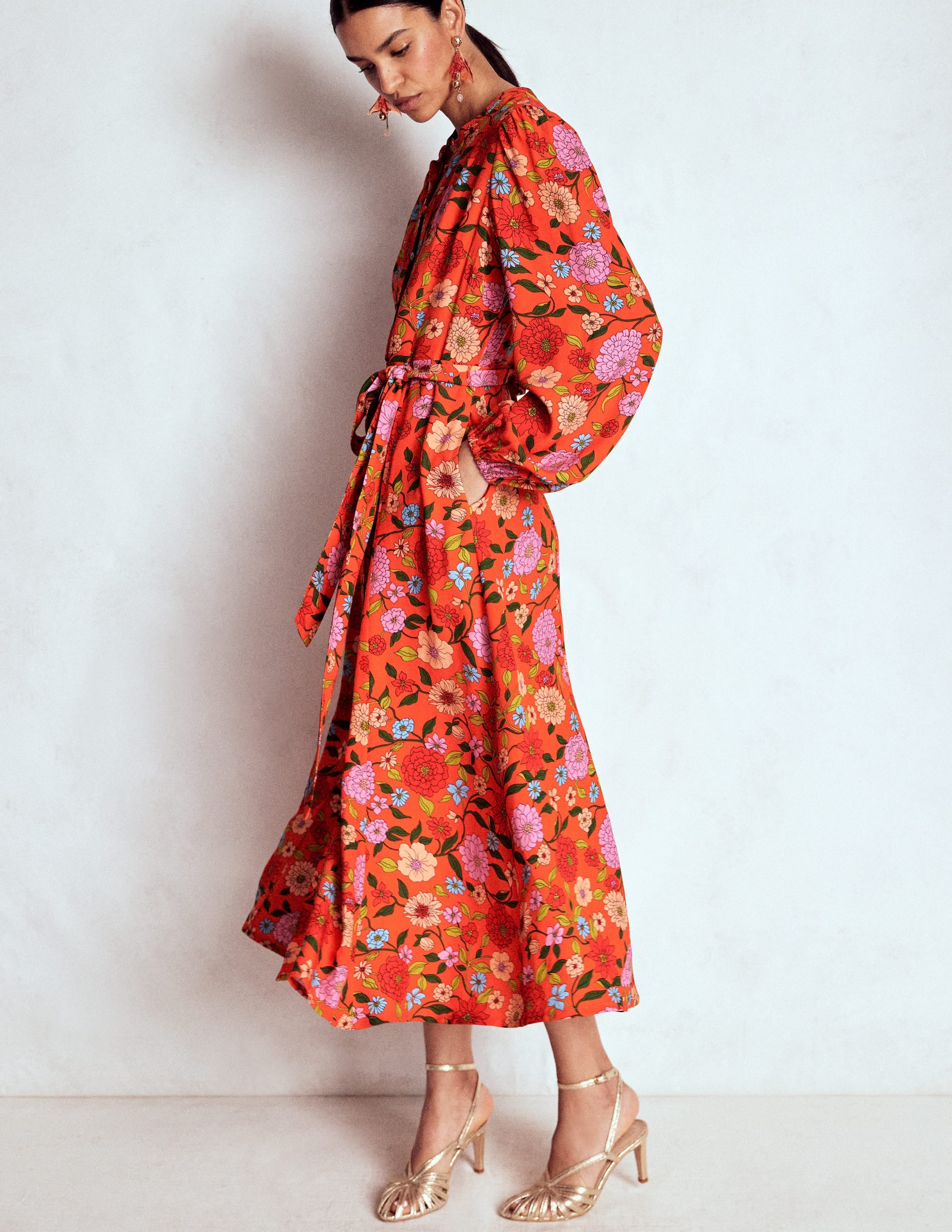 Mae Occasion Maxi Shirt Dress-Firecracker Red, Dahlia Trail - Image 5