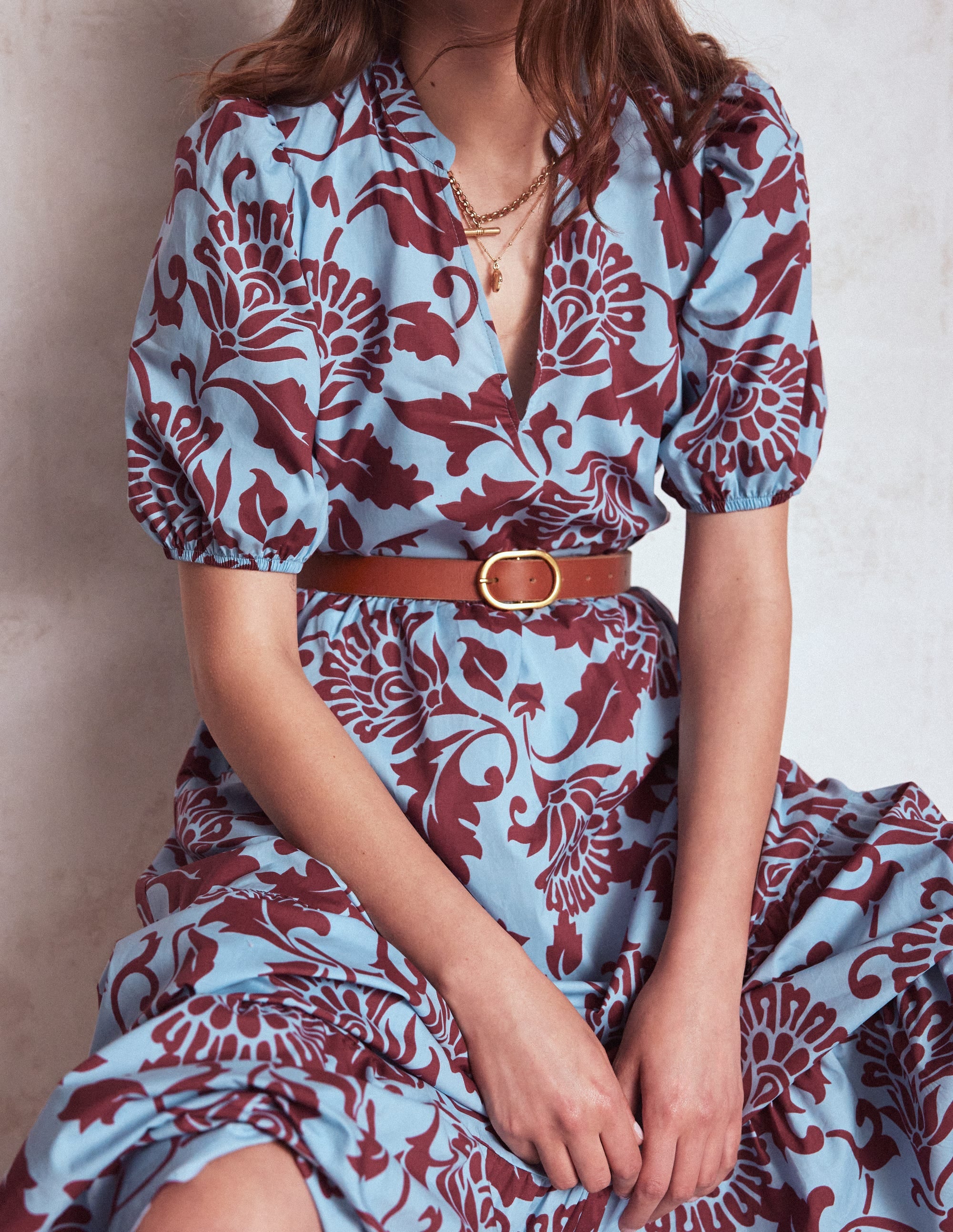 Christabel Cotton Midi Dress-Glacier Blue, Ornate Vine - Image 2