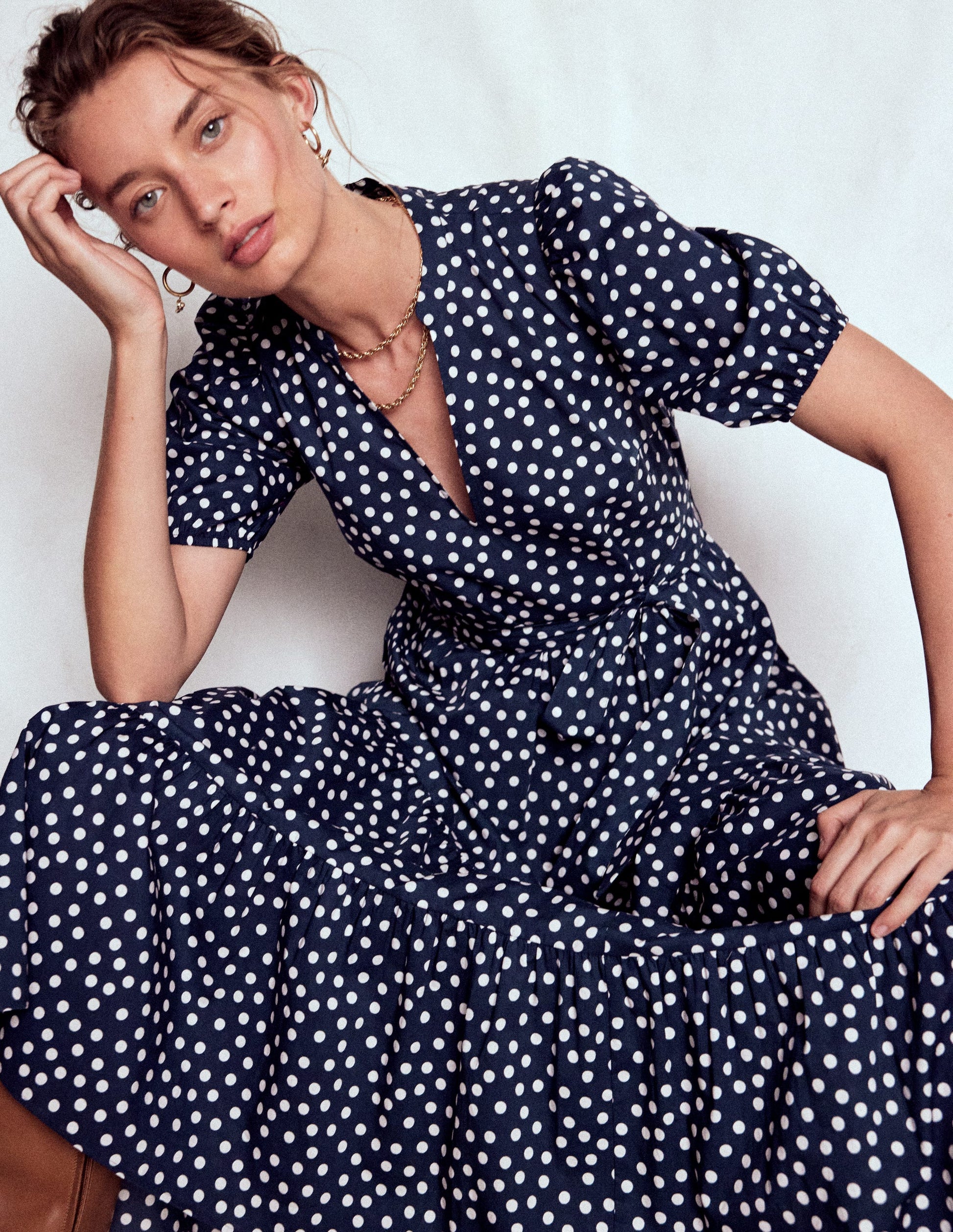 Christabel Cotton Midi Dress-French Navy, Painted Dot-2