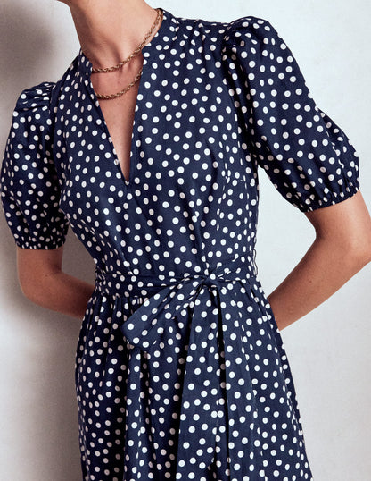 Christabel Cotton Midi Dress-French Navy, Painted Dot-3