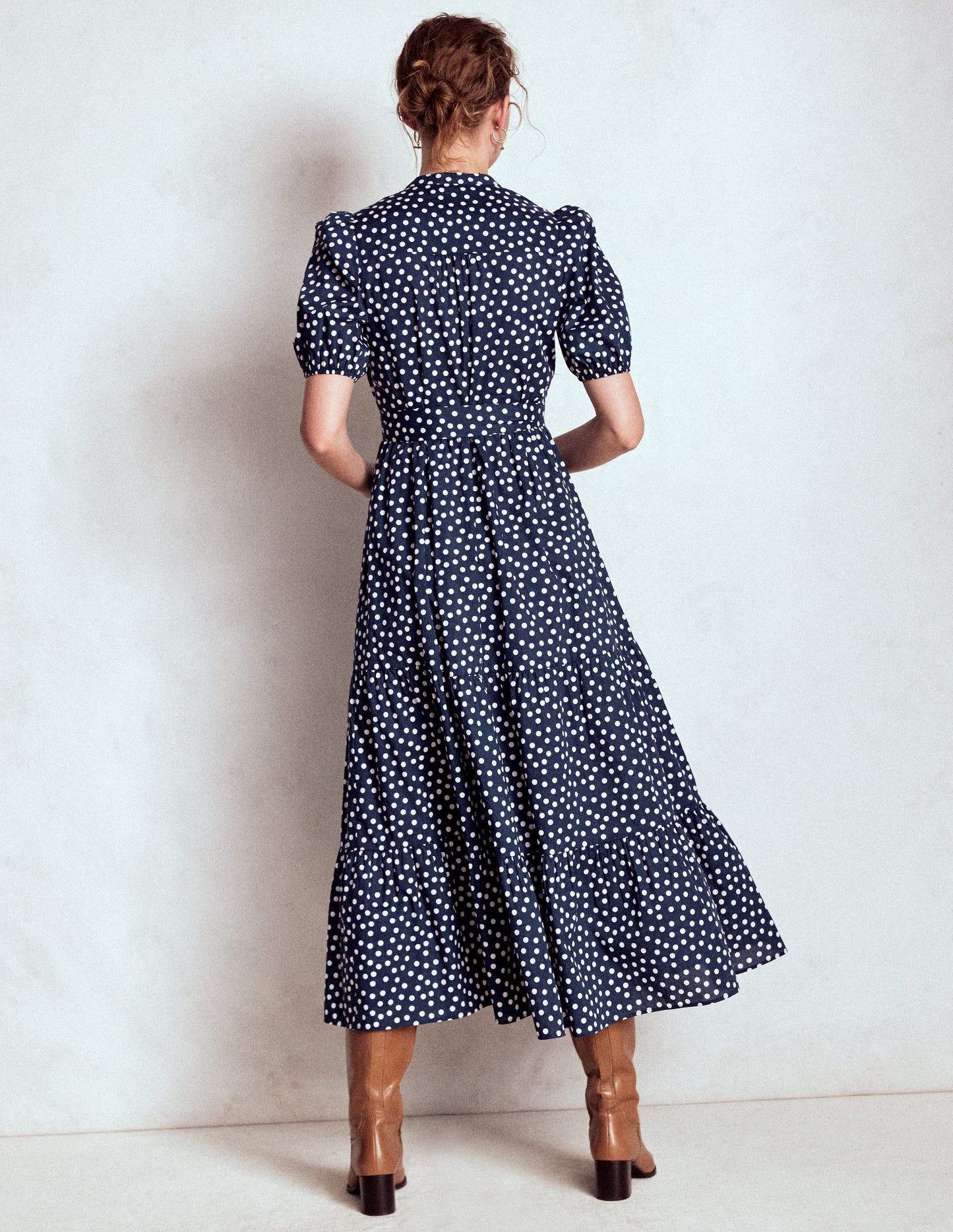 Christabel Cotton Midi Dress-French Navy, Painted Dot