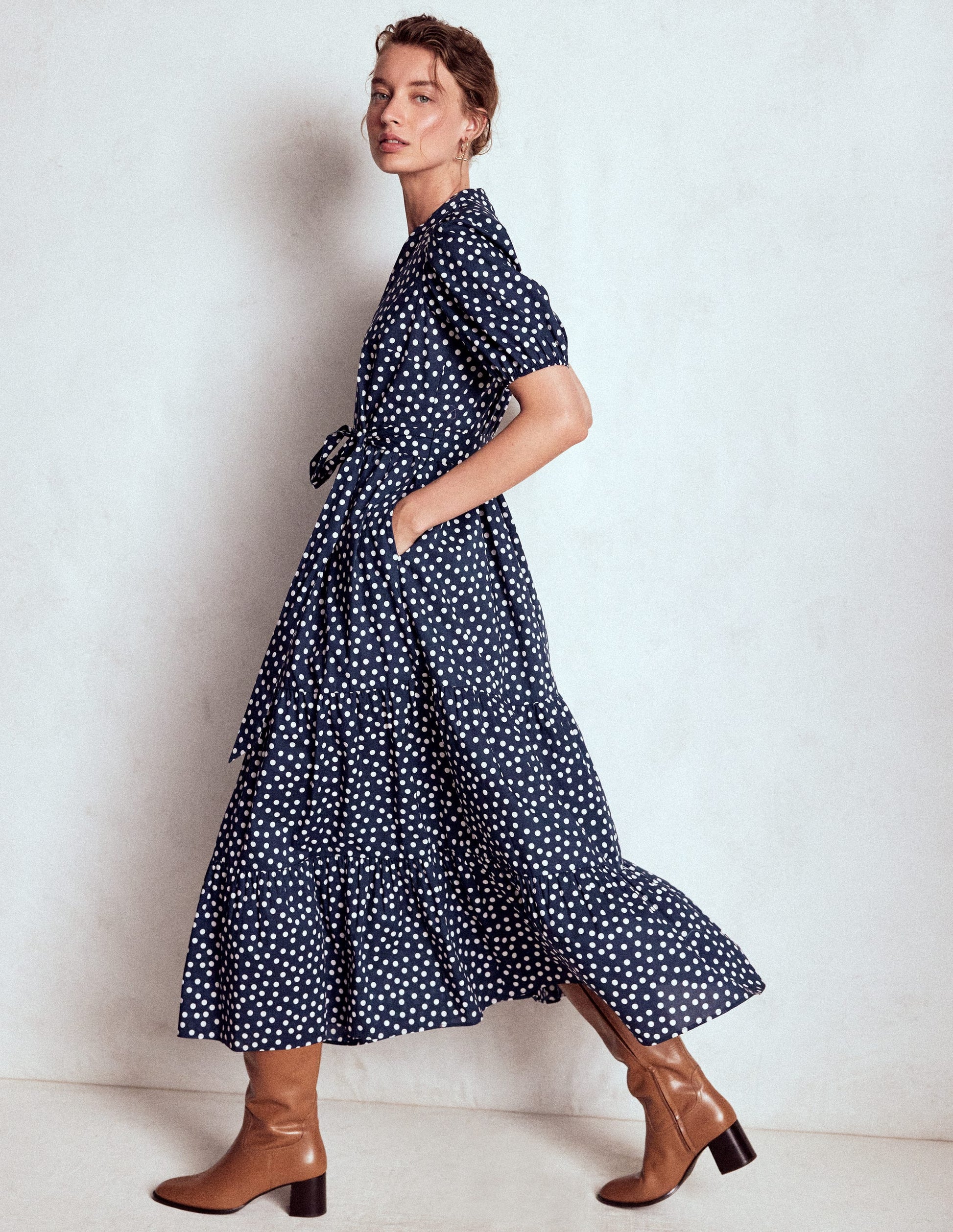 Christabel Cotton Midi Dress-French Navy, Painted Dot-5