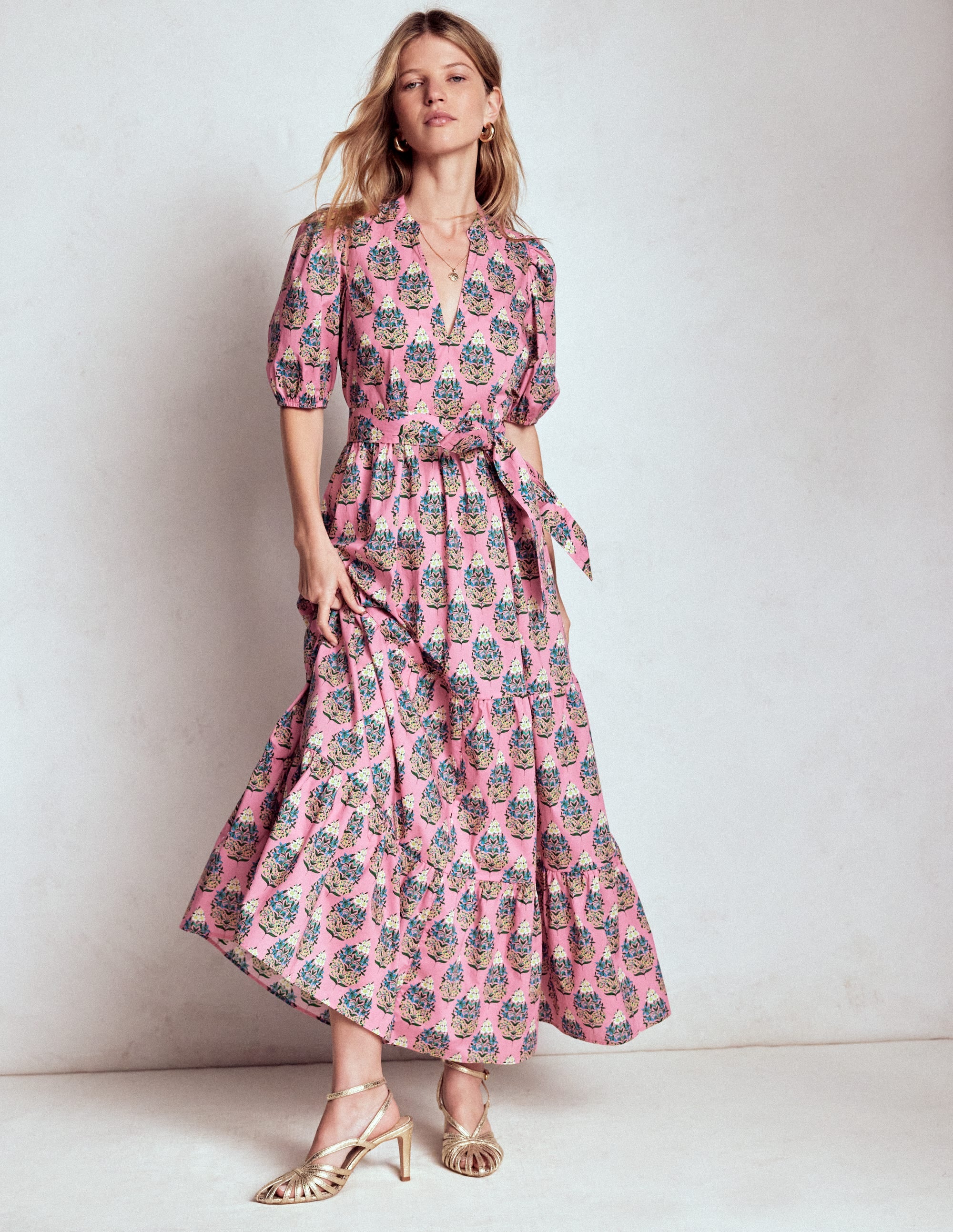Christabel Cotton Midi Dress-Pink, Wildflower Bouquet - Image 1
