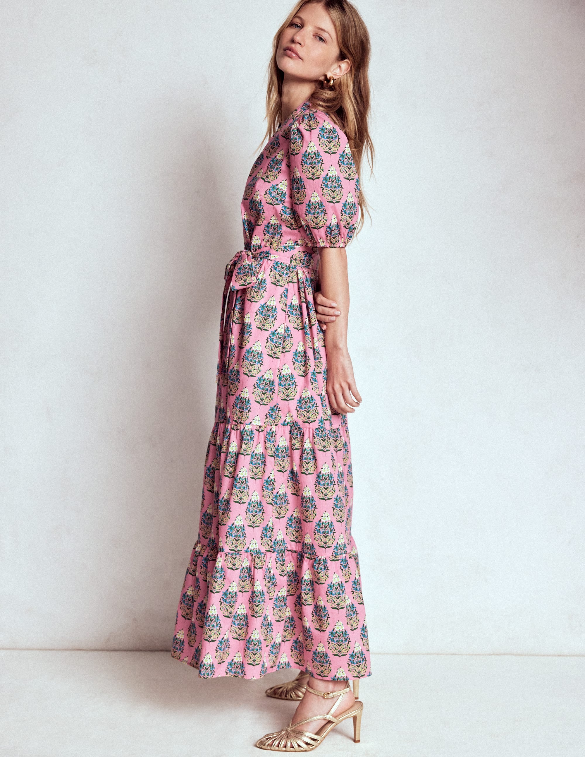 Christabel Cotton Midi Dress-Pink, Wildflower Bouquet - Image 4