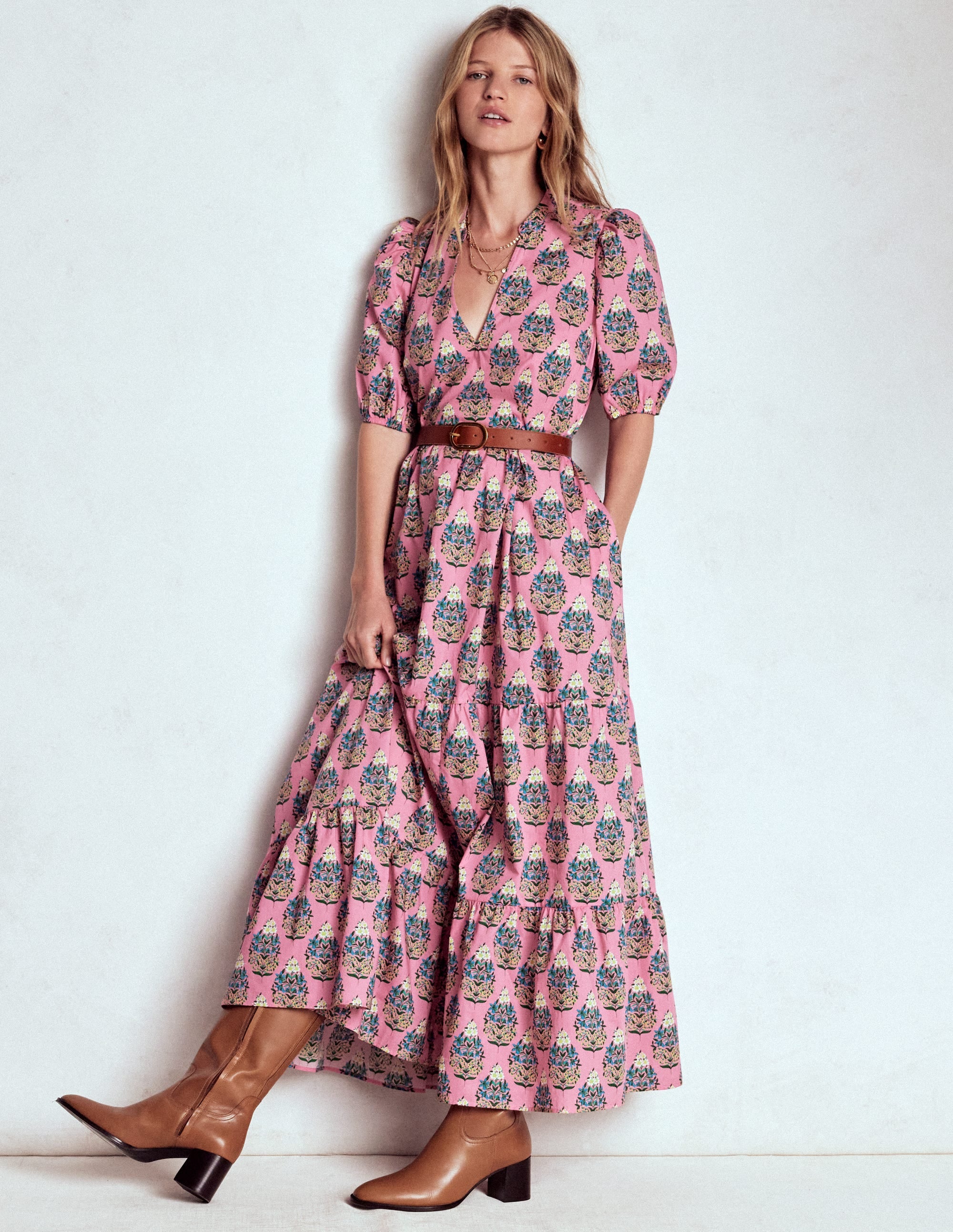 Christabel Cotton Midi Dress-Pink, Wildflower Bouquet - Image 6