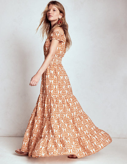 Scoop Cotton Tiered Dress-Cognac, Ornate Geo-1